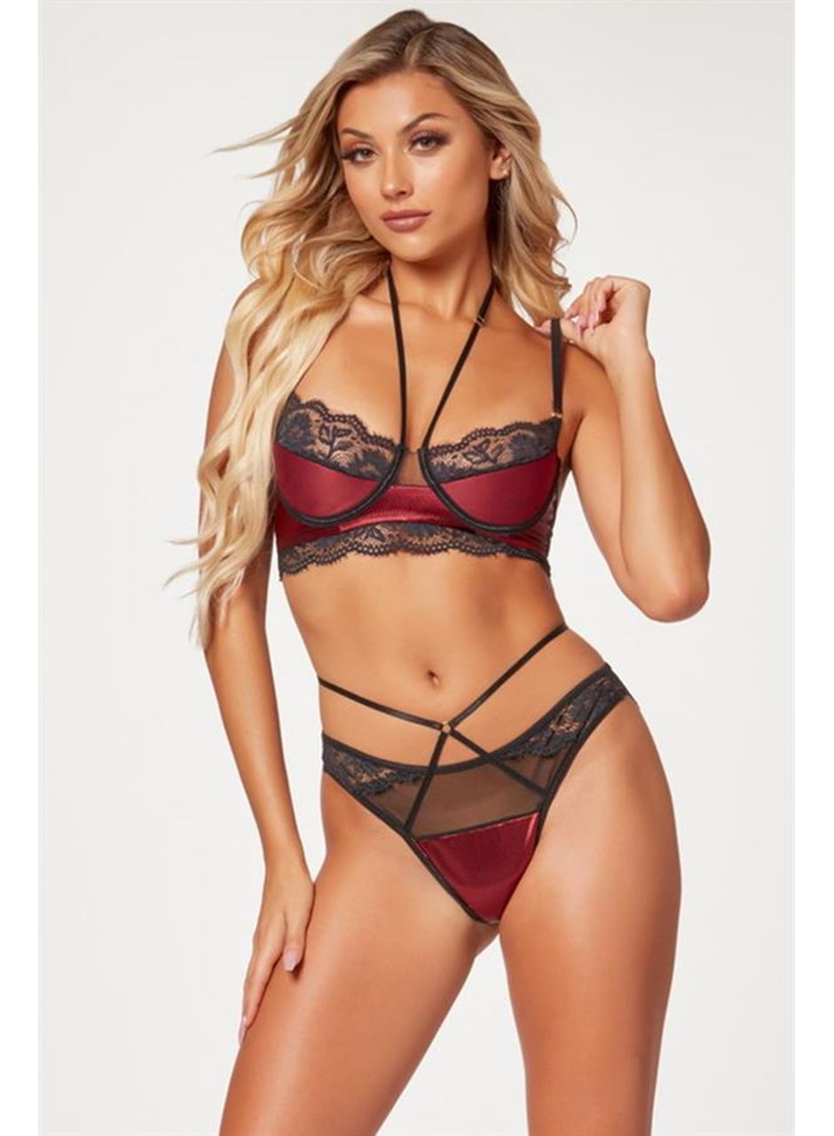 Bordo Dantel İşlemeli Fantezi Sütyen Külot Takımı