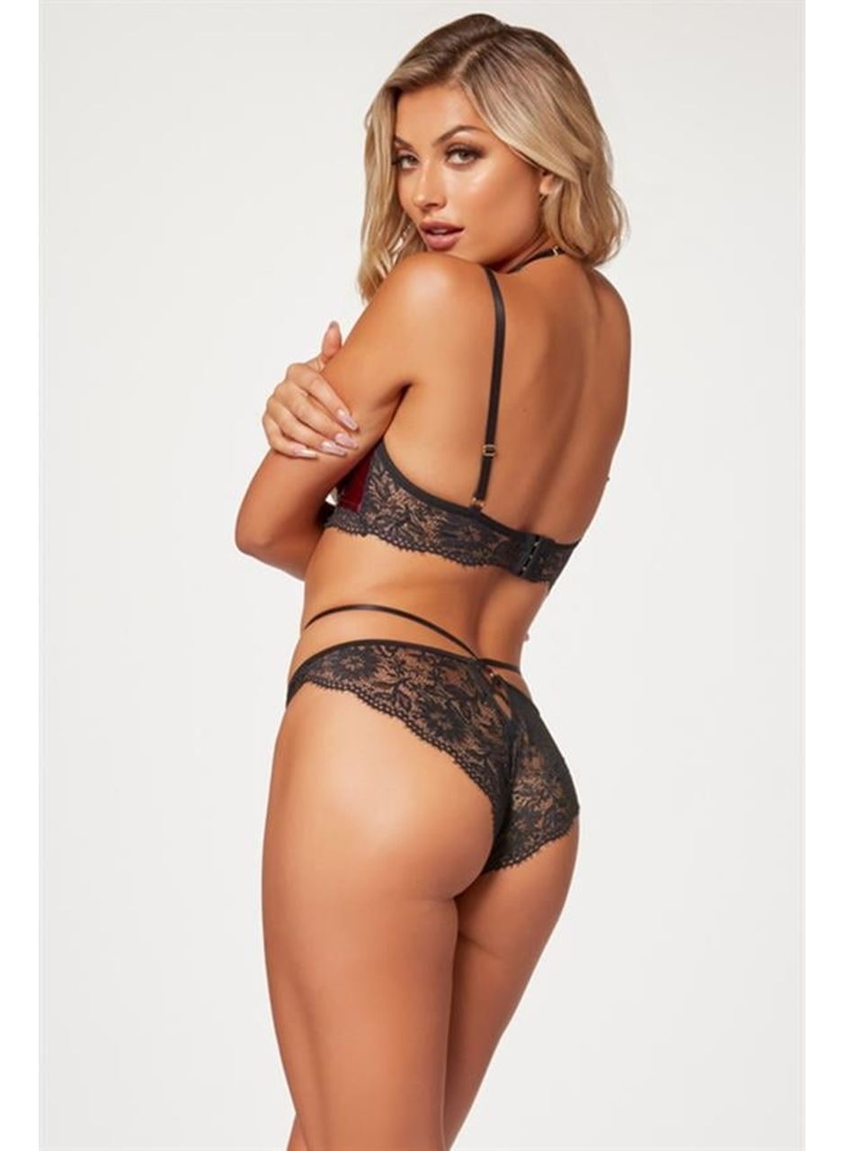 Bordo Dantel İşlemeli Fantezi Sütyen Külot Takımı