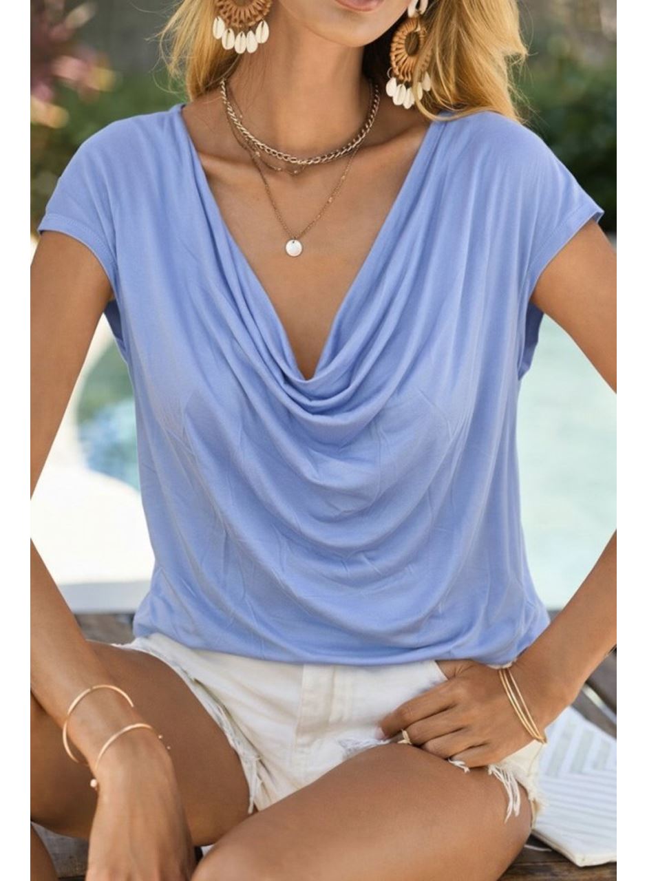 Kadın Kısa Kollu Degaje Yakalı Viskon Bluz