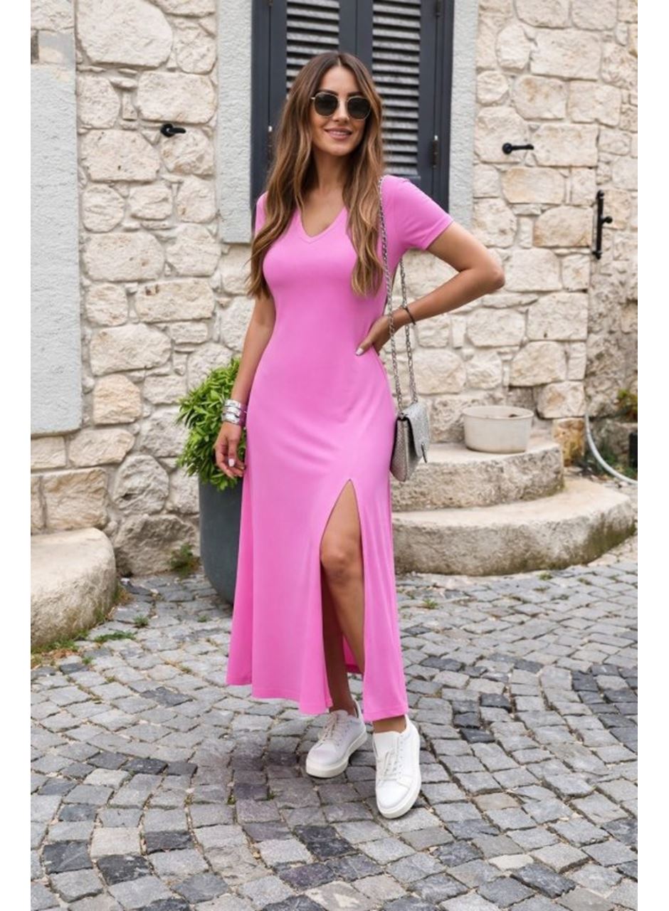 Kadın Kısa Kollu V Yakalı Maksi Boy Viskon Elbise