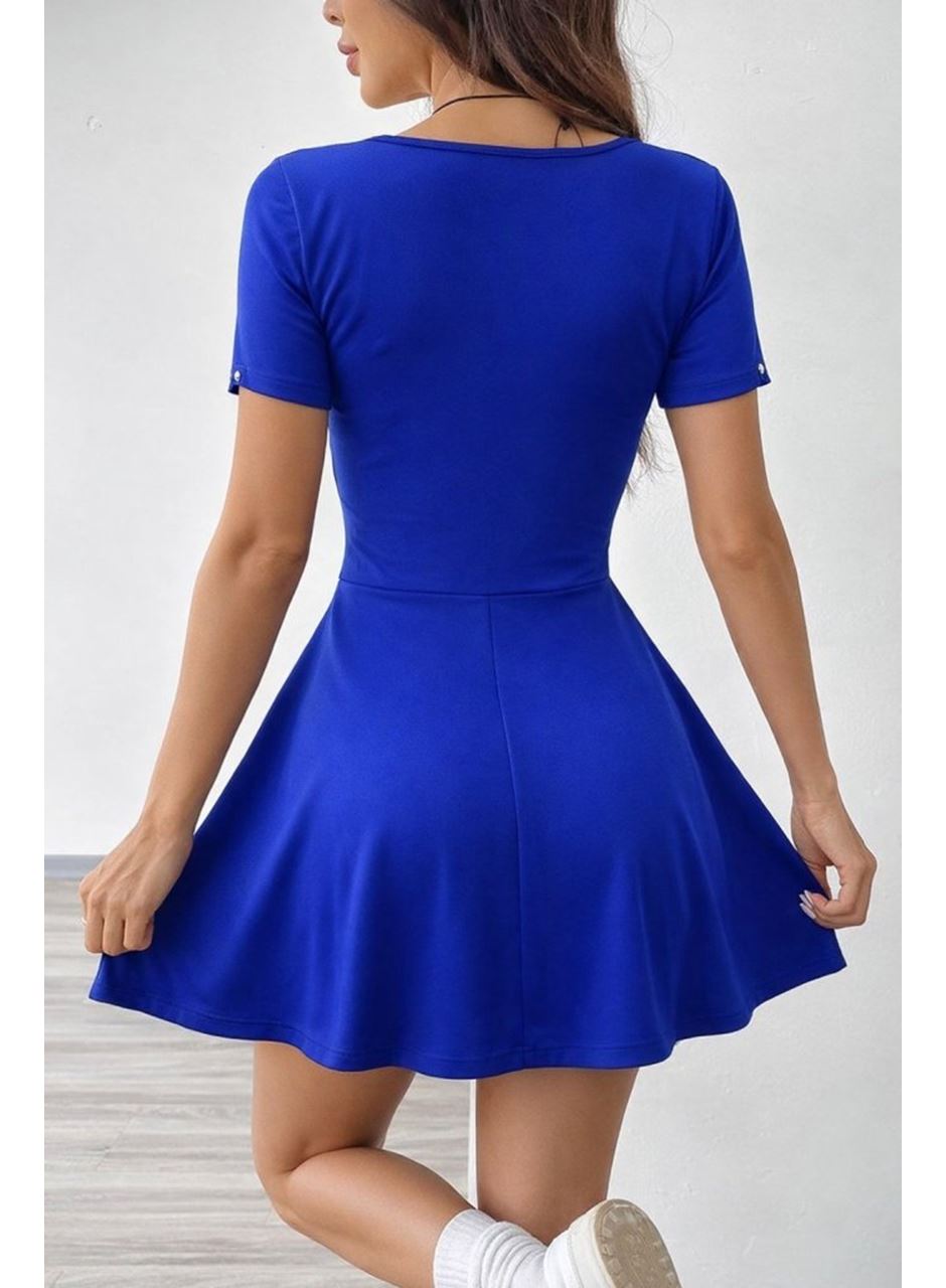 Kadın Kısa Kollu Kare Yakalı Cep Detaylı Dalgıç Elbise Tulum