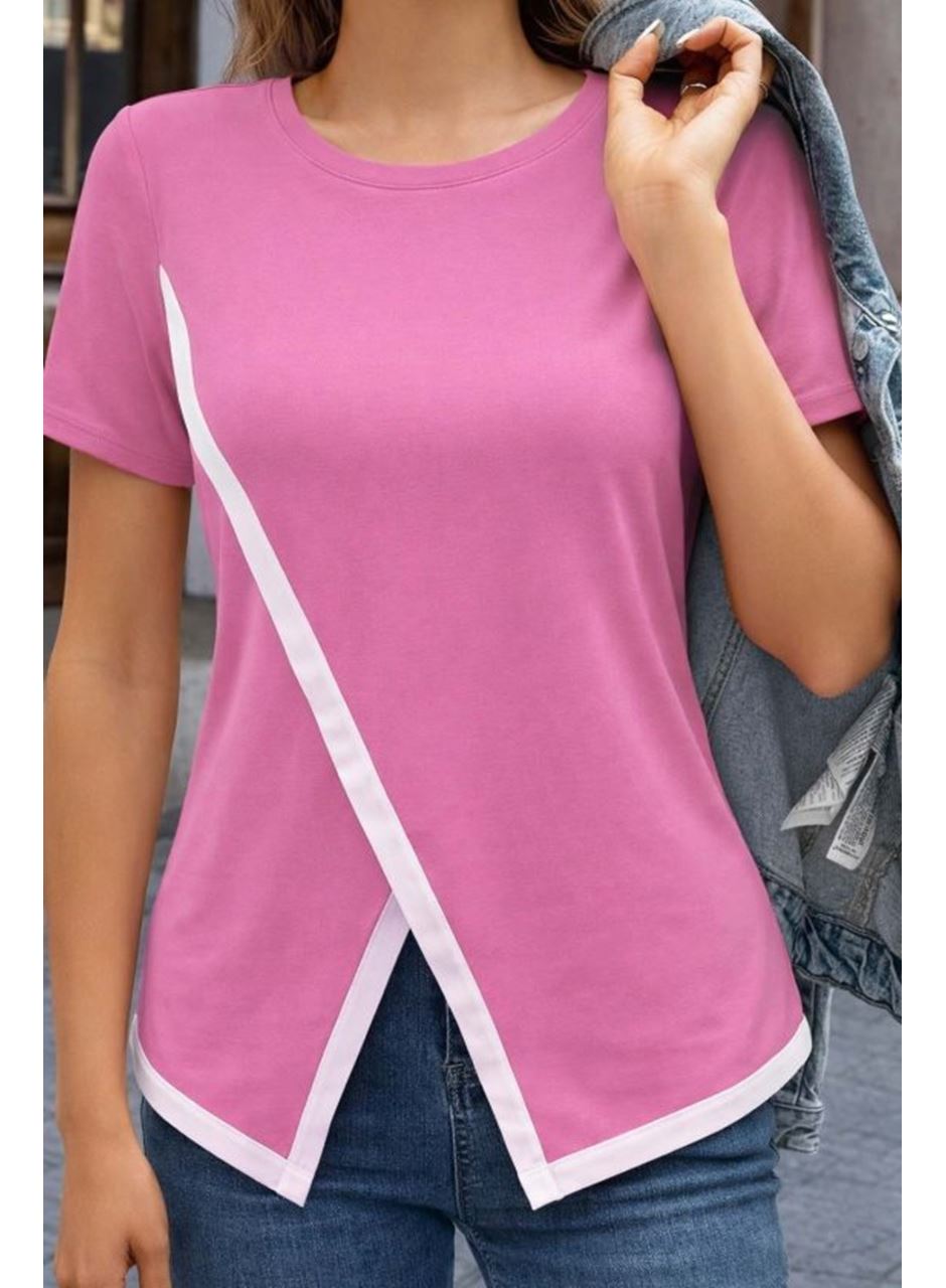 Kadın Kısa Kollu Bisiklet Yaka Viskon Bluz