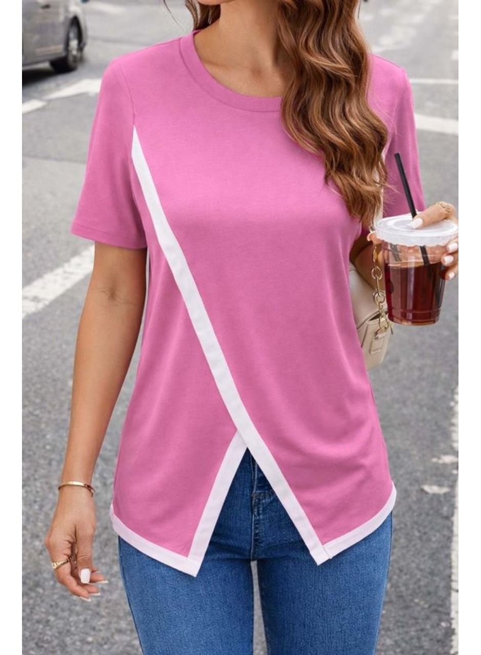 Kadın Kısa Kollu Bisiklet Yaka Viskon Bluz