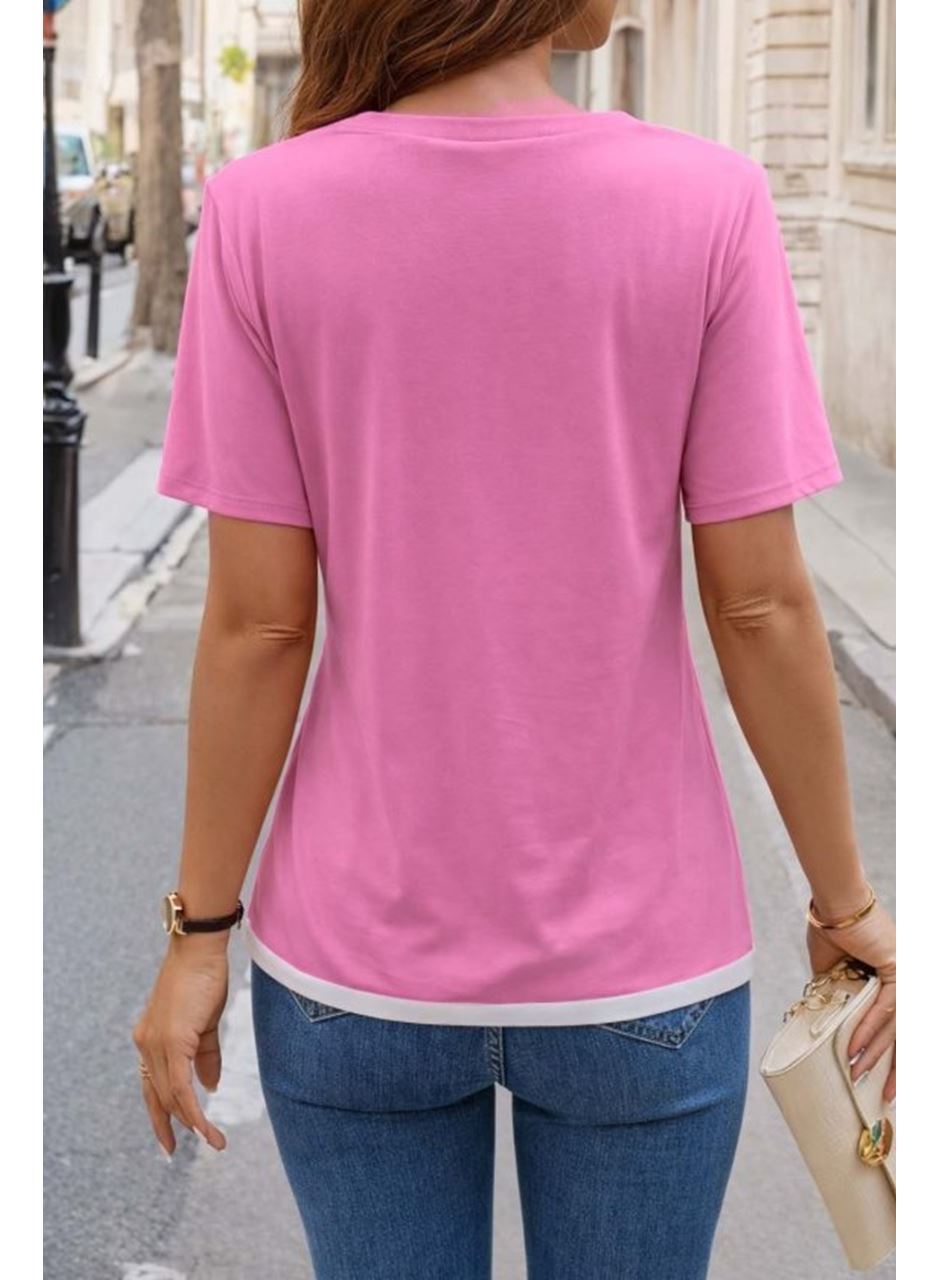 Kadın Kısa Kollu Bisiklet Yaka Viskon Bluz