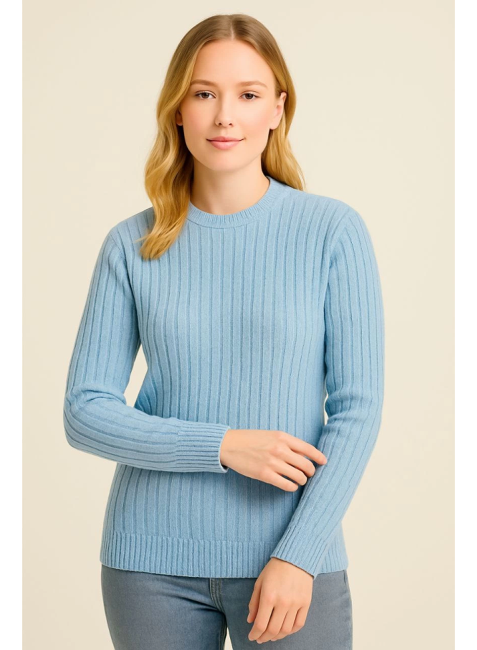 Bisiklet Yuvarlak Yaka Triko Kazak Pamuklu Kalın Fitilli Dokuma, Regular Fit Uzun Kollu Kışlık Model - Bebe Mavisi