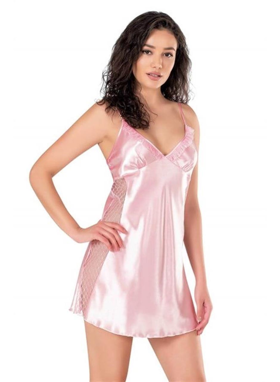 Pembe Kısa Saten Gecelik 8105