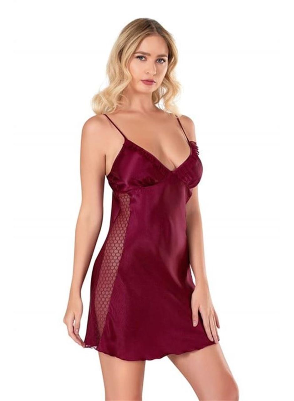 Bordo Kısa Saten Gecelik 8105