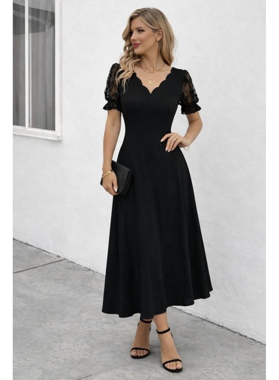 Kadın Kısa Kollu V Yakalı Uzun Janjan Elbise