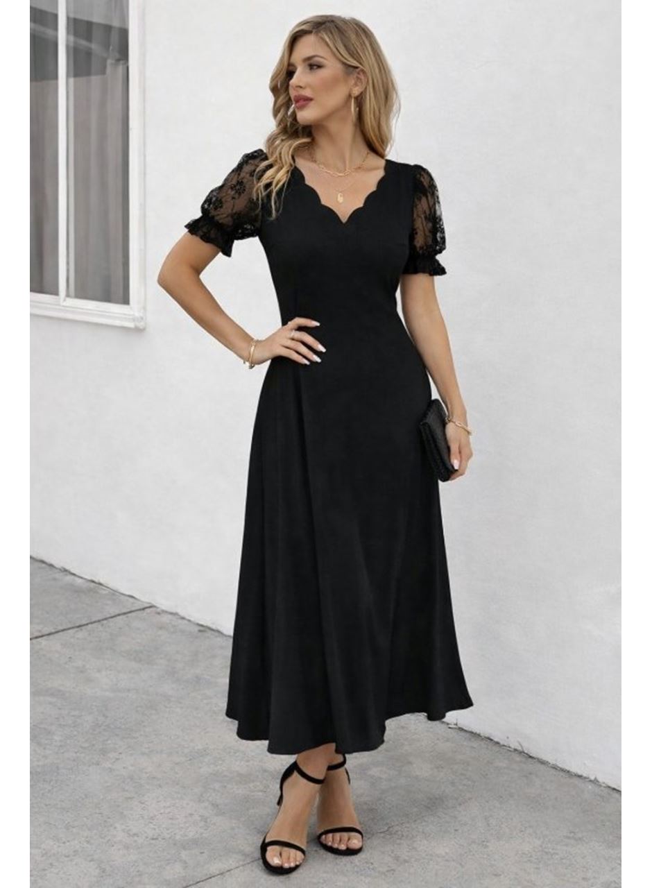 Kadın Kısa Kollu V Yakalı Uzun Janjan Elbise
