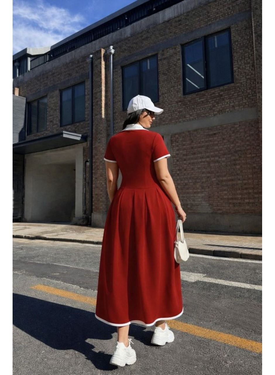 Kadın Kısa Kollu V Yakalı Pileli Uzun Janjan Krep Elbise