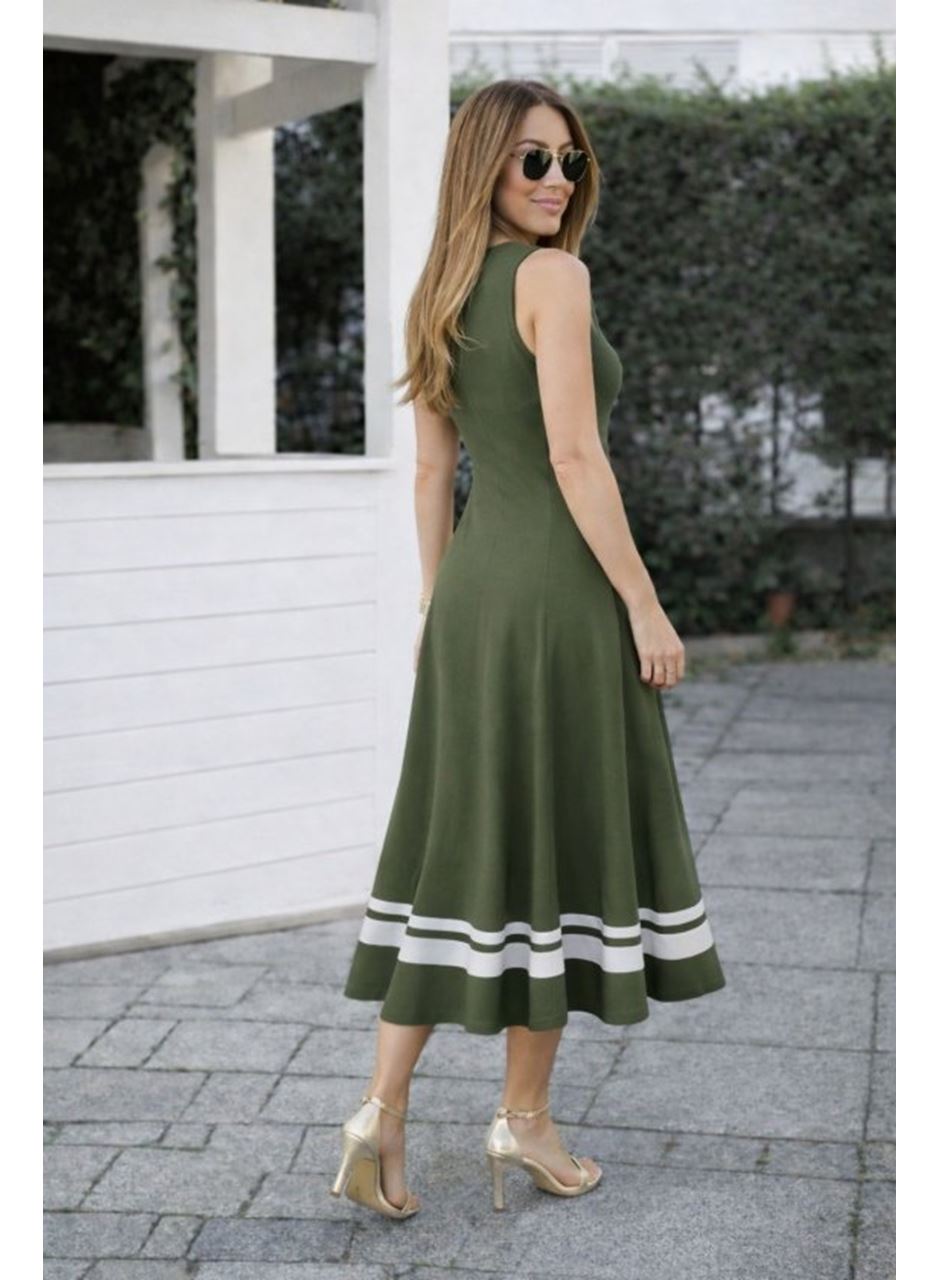 Kadın Askılı Yuvarlak Yakalı Etek Ucu şerit Detaylı Uzun Viskon Elbise