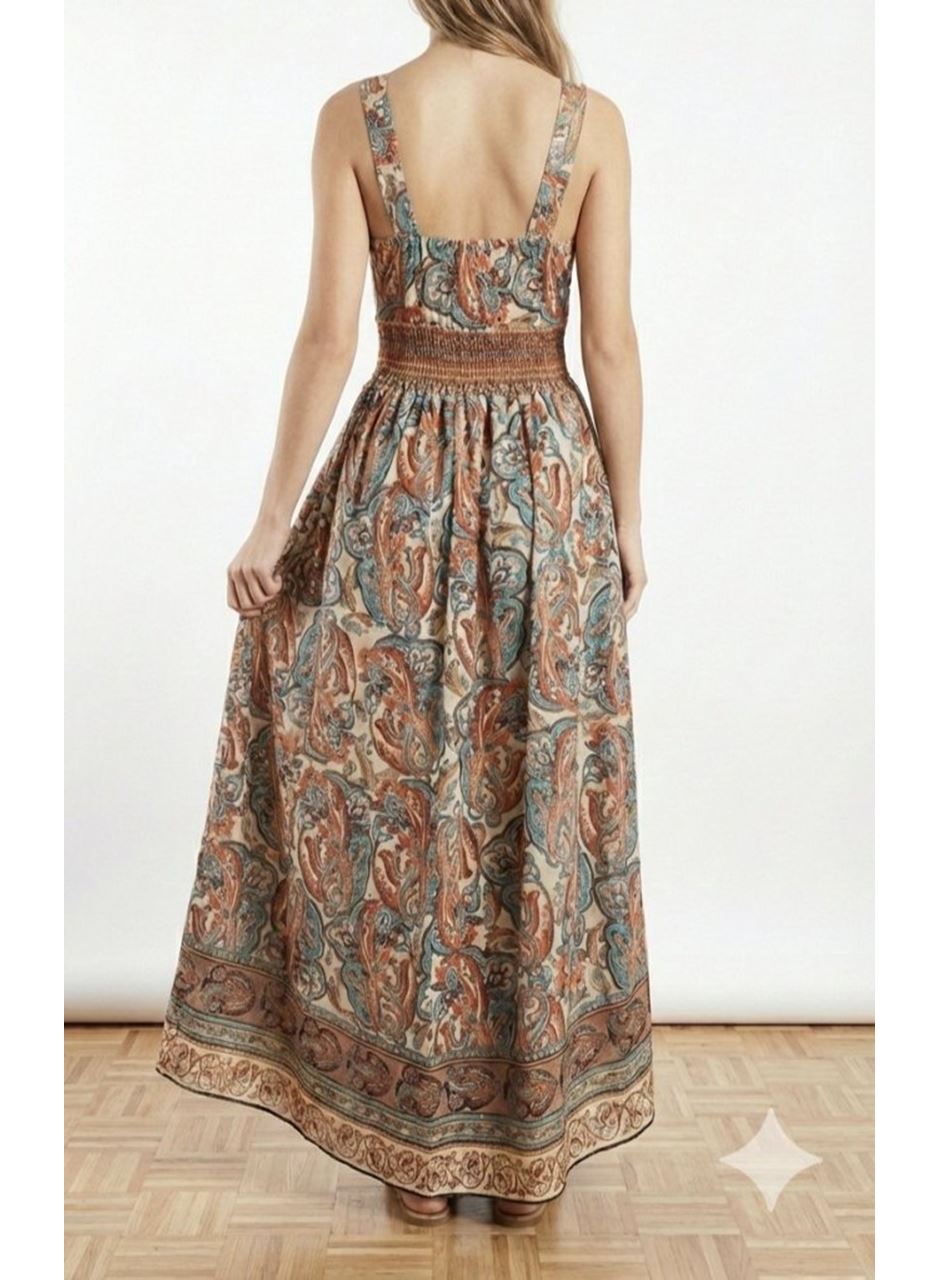 Kadın Askılı Derin Göğüs Detaylı Asimetrik Detaylı Süprem Elbise