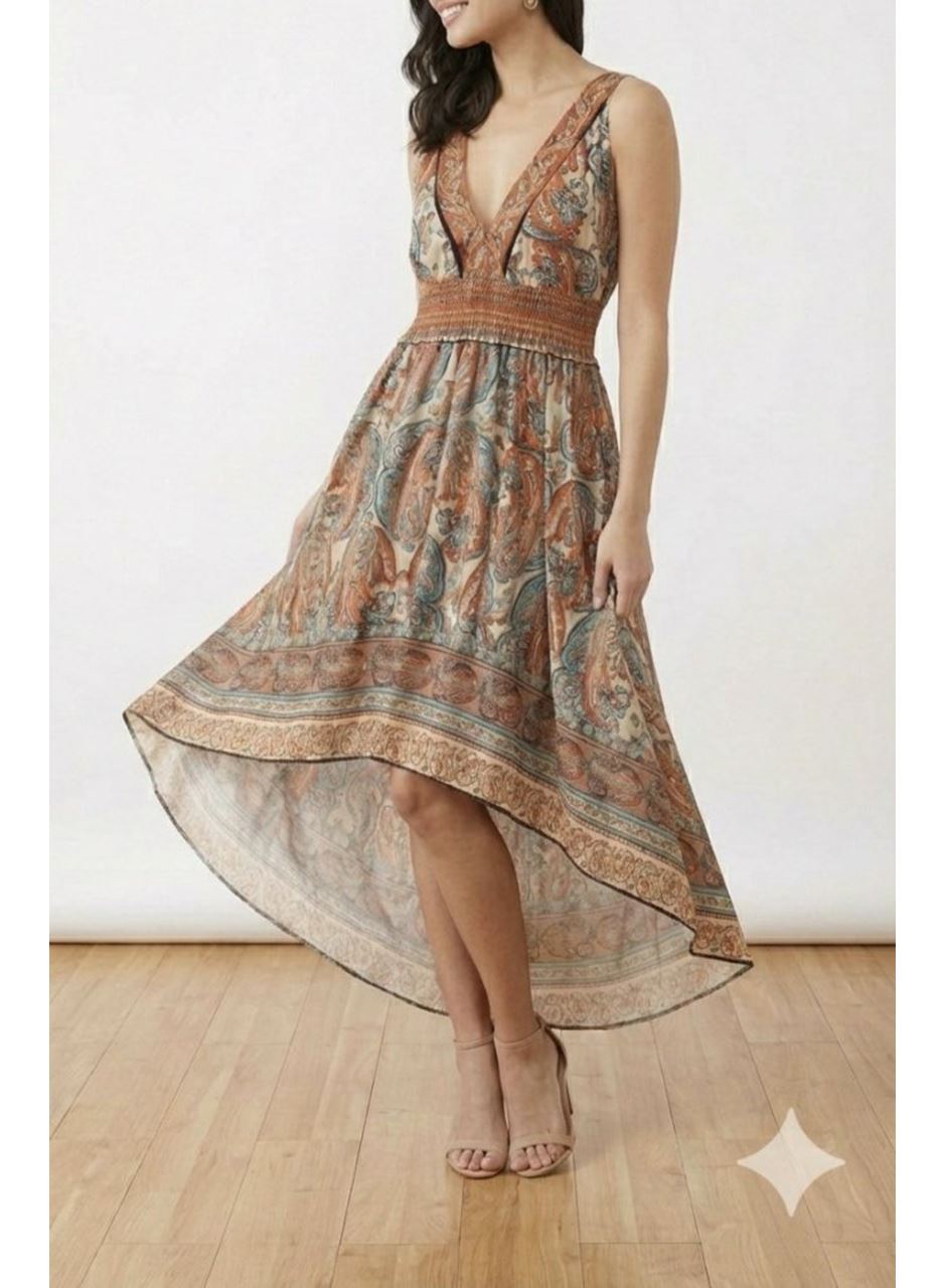 Kadın Askılı Derin Göğüs Detaylı Asimetrik Detaylı Süprem Elbise