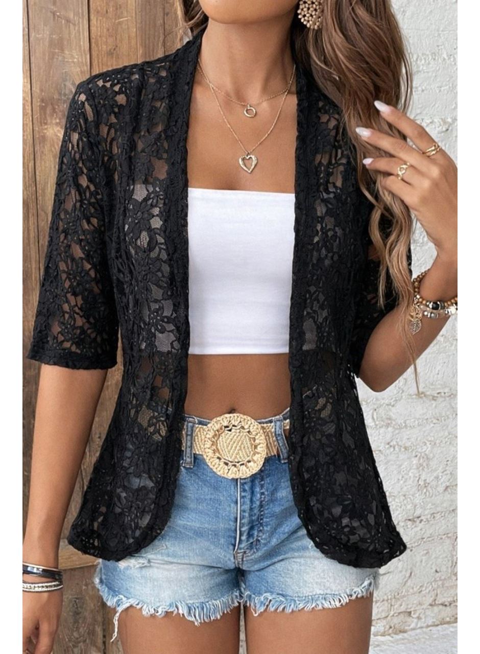 Kadın Kısa Kollu önü Açık Dantelli Ceket
