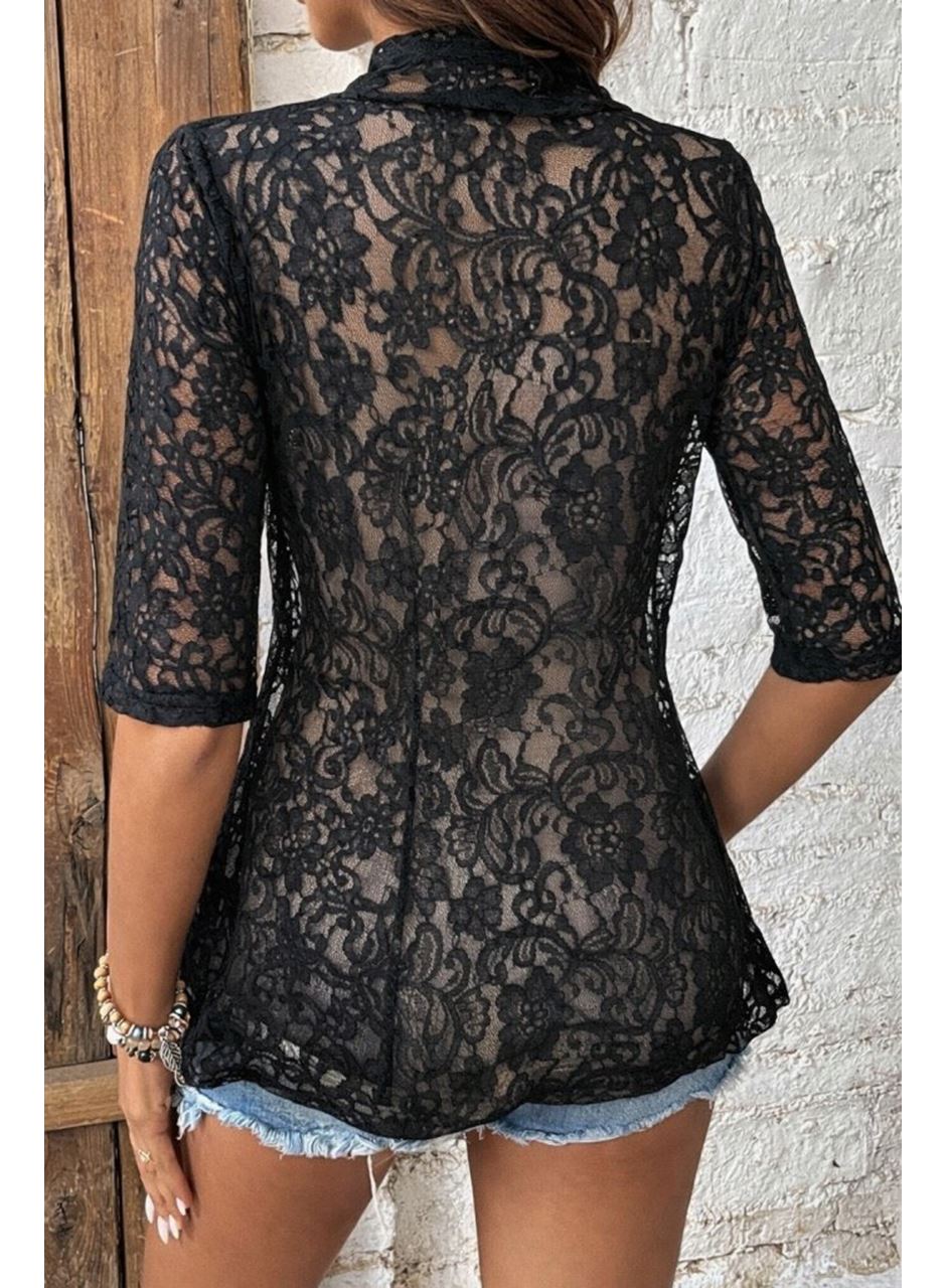 Kadın Kısa Kollu önü Açık Dantelli Ceket