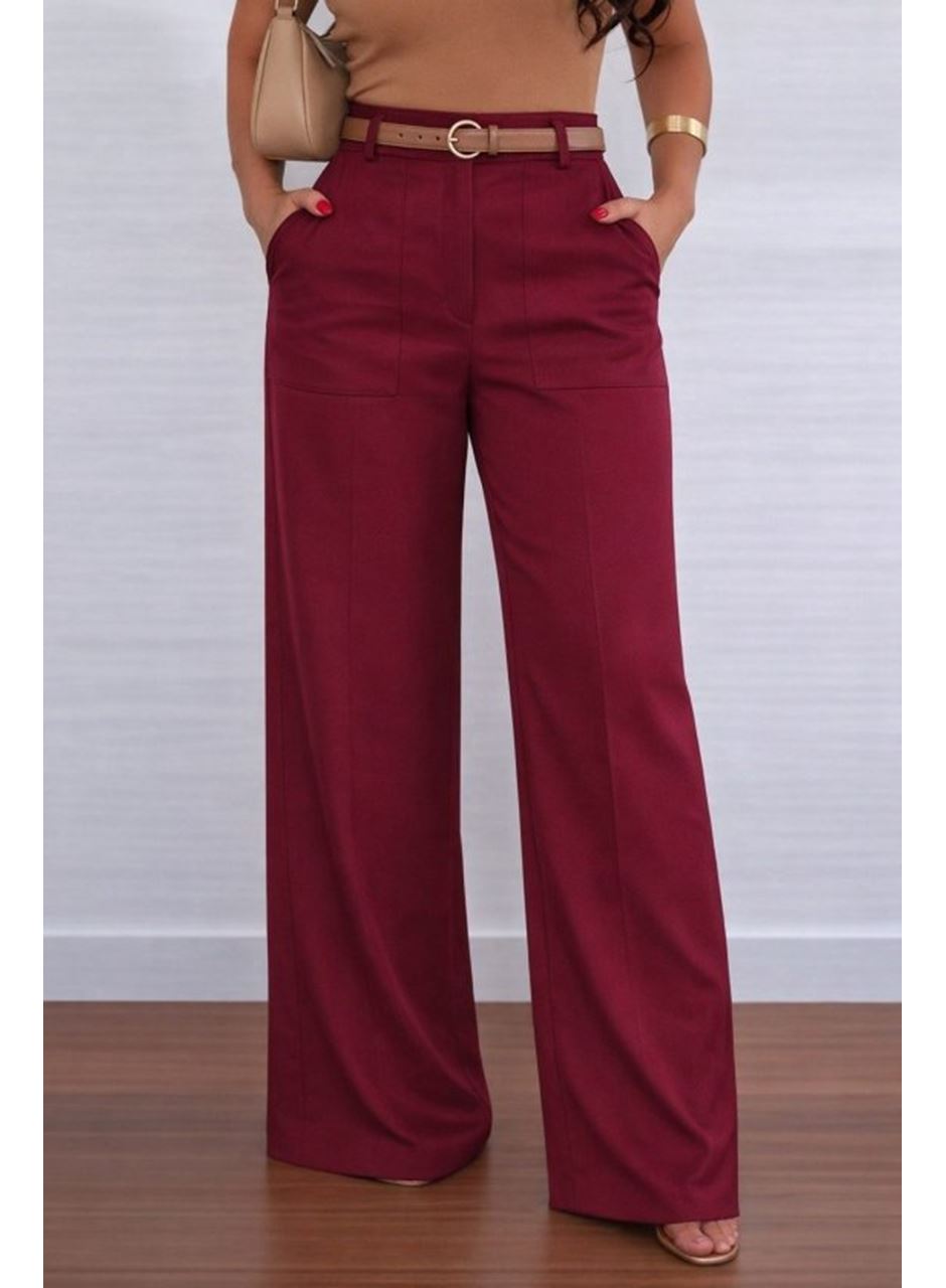 Kadın Yüksek Bel Geniş Paça Detaylı Cepli Ithal Krep Pantolon