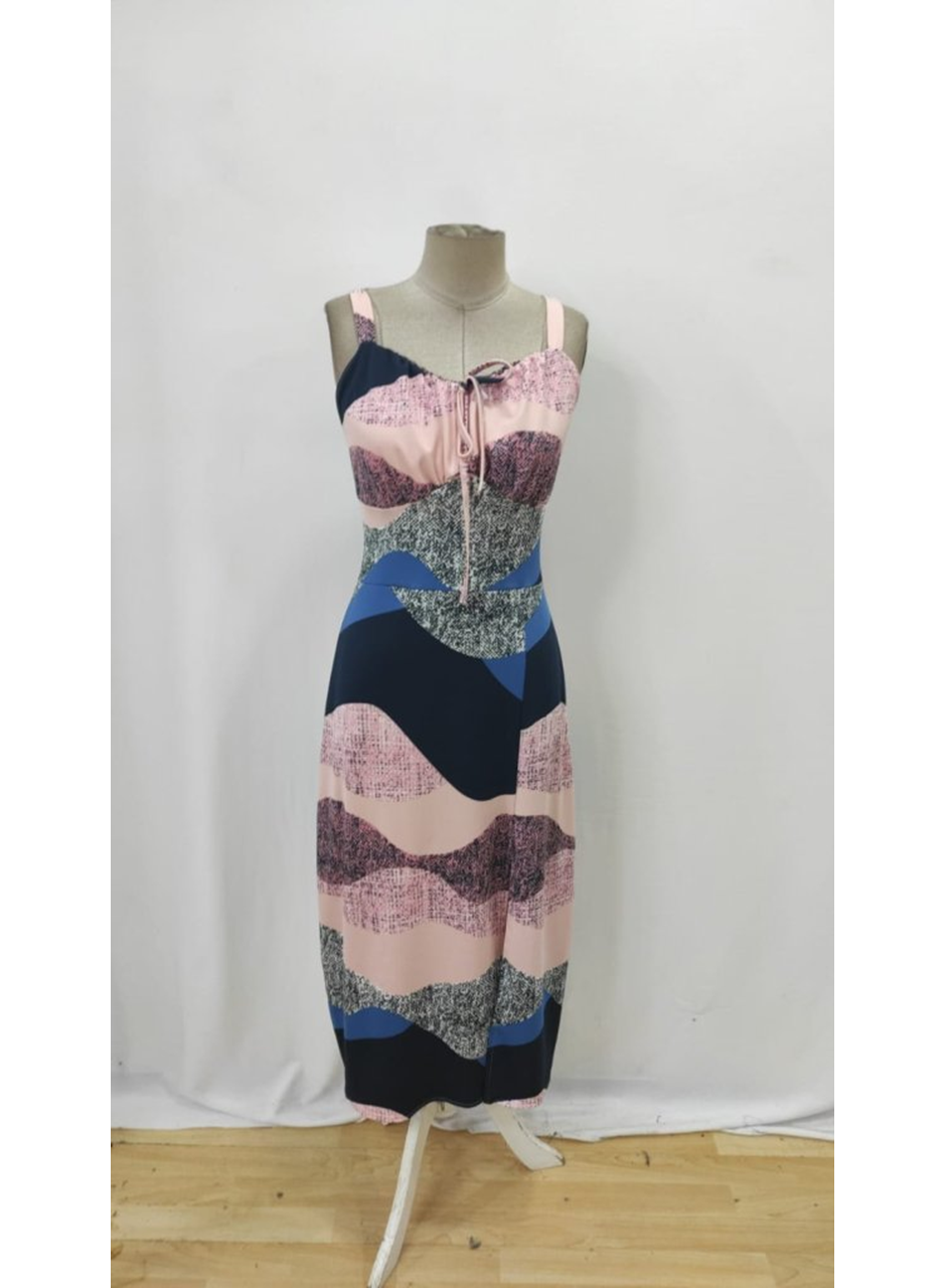 Kadın Askılı Geniş V Yakalı Sırttan Bağlamalı Yırtmaçlı Süprem Elbise