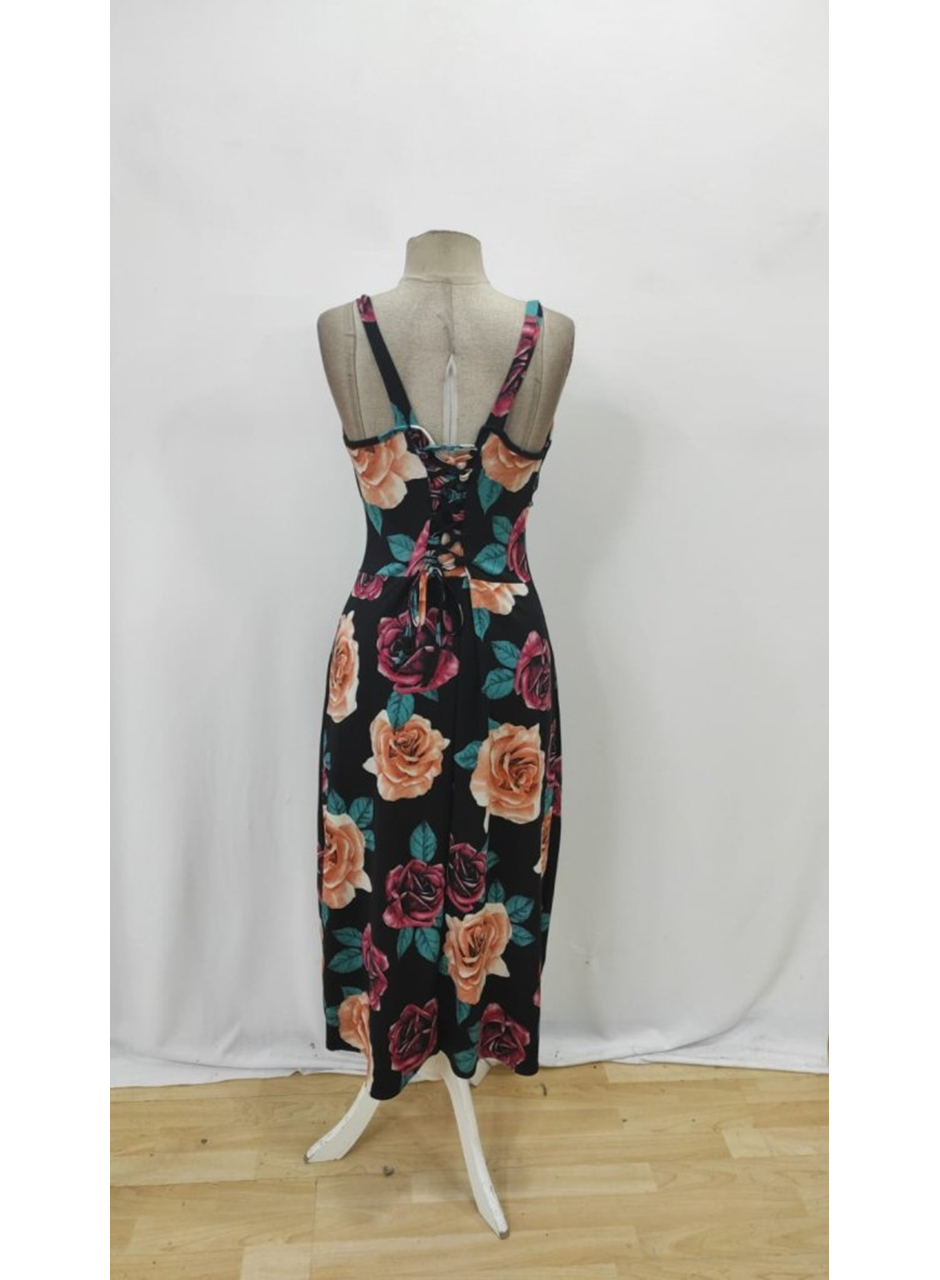 Kadın Askılı Geniş V Yakalı Sırttan Bağlamalı Yırtmaçlı Süprem Elbise