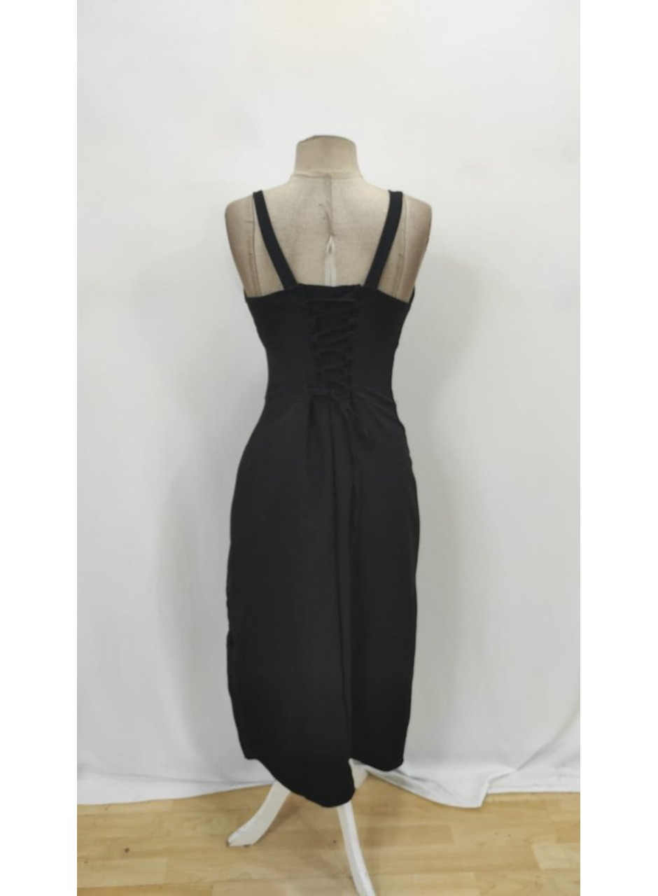 Kadın Askılı Geniş V Yakalı Sırttan Bağlamalı Yırtmaçlı Süprem Elbise