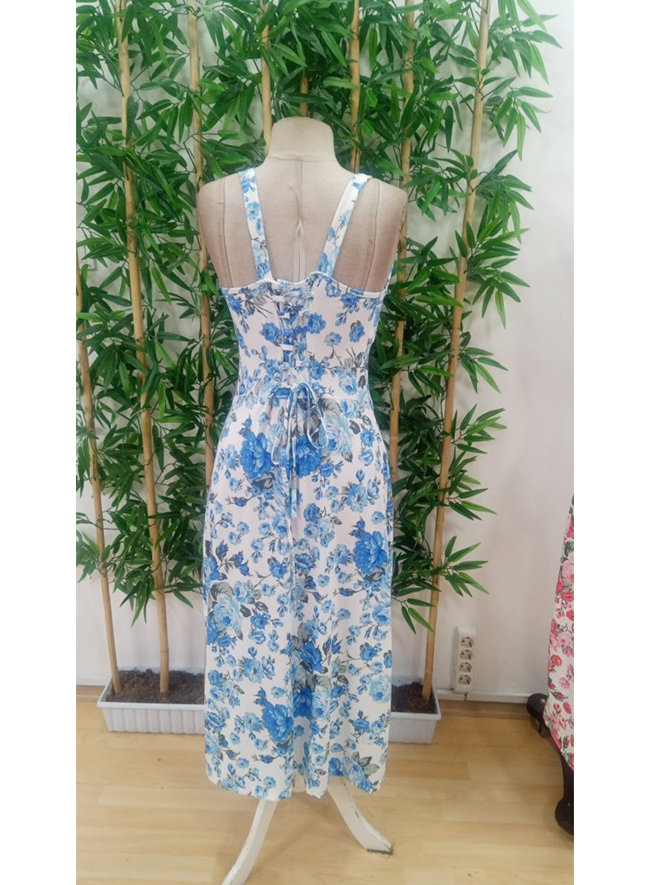 Kadın Askılı Geniş V Yakalı Sırttan Bağlamalı Yırtmaçlı Süprem Elbise