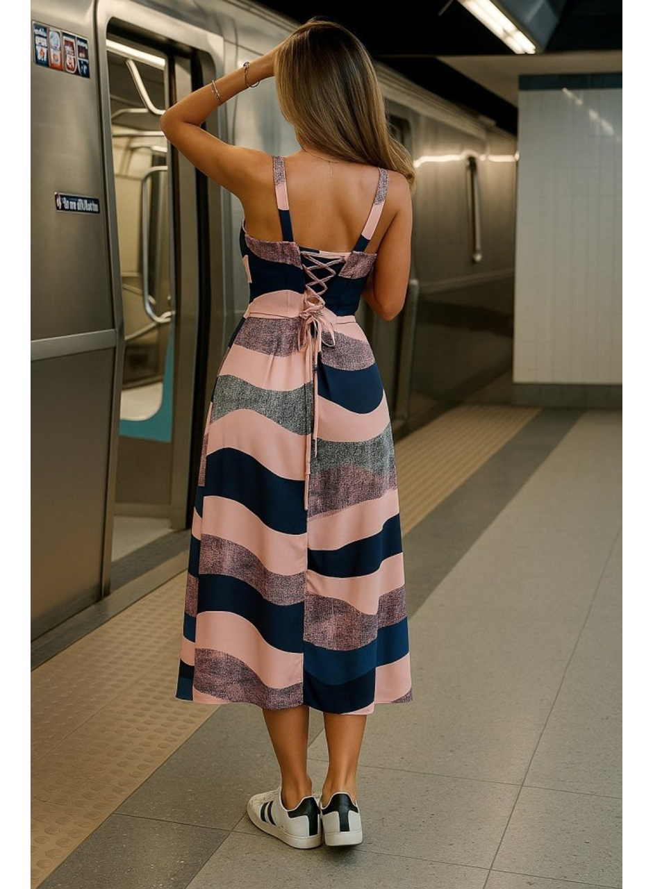 Kadın Askılı Geniş V Yakalı Sırttan Bağlamalı Yırtmaçlı Süprem Elbise