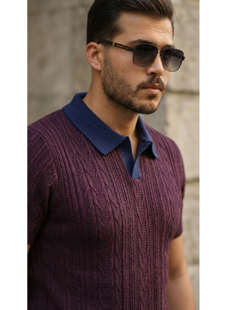 Erkek Desenli Kısa Kollu Triko Tişört - %100 Pamuk Akrilik