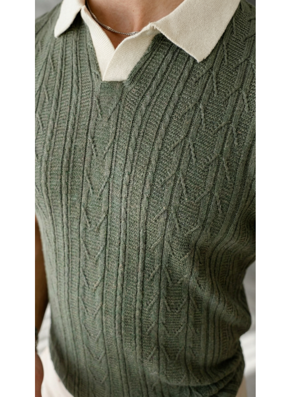 Erkek Desenli Kısa Kollu Triko Tişört - %100 Pamuk Akrilik