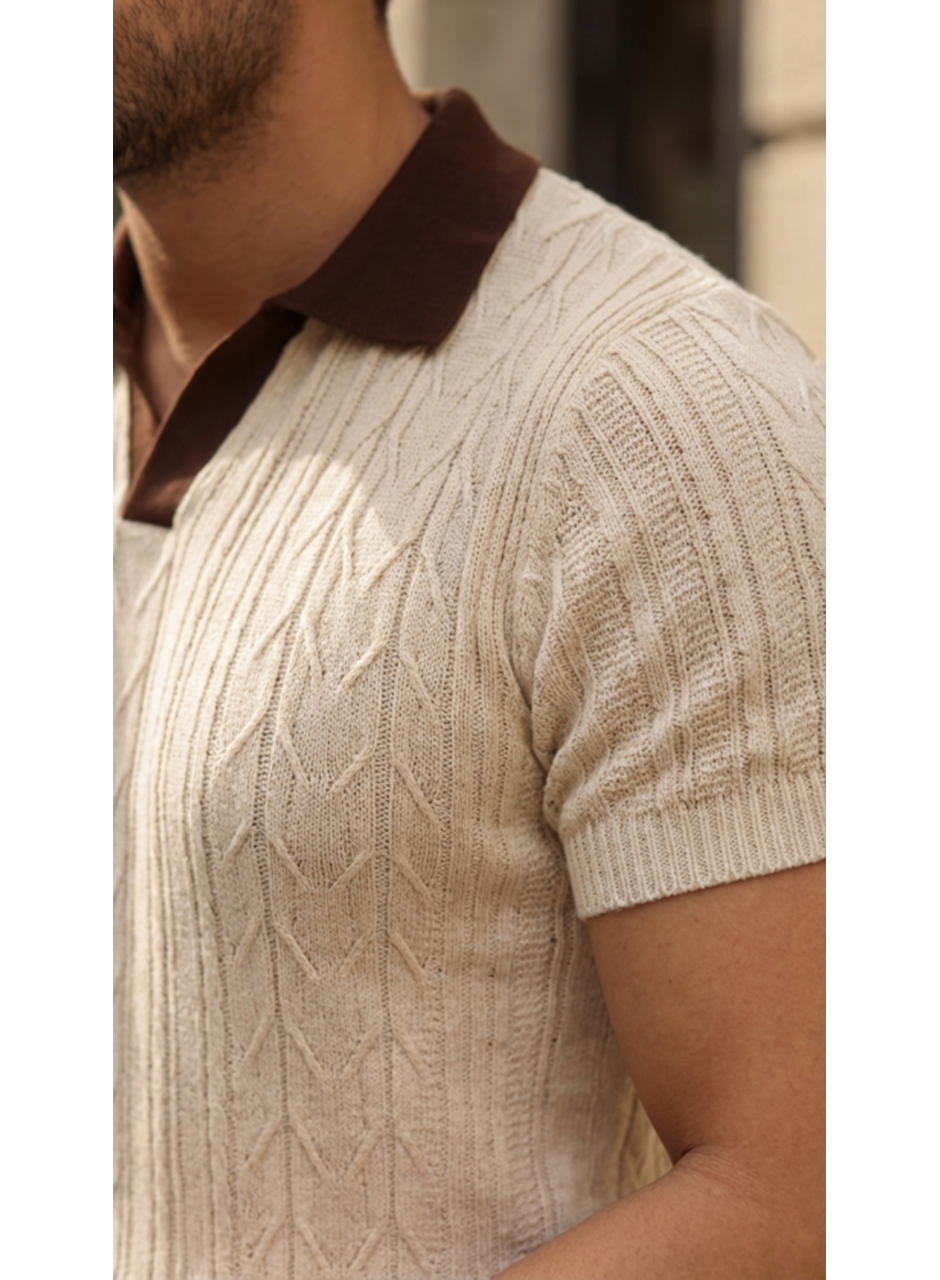 Erkek Desenli Kısa Kollu Triko Tişört - %100 Pamuk Akrilik