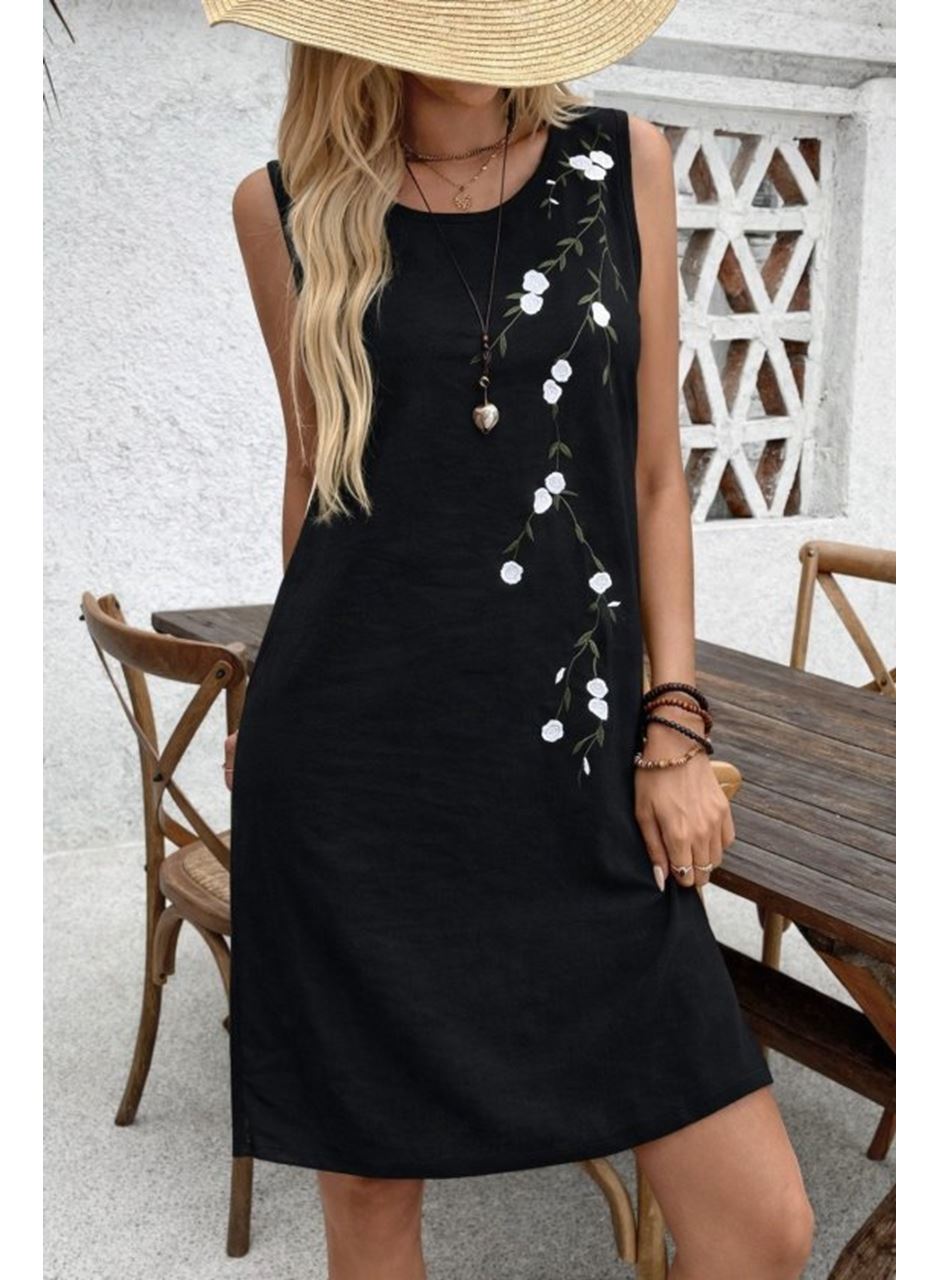 Kadın Askılı Yuvarlak Yakalı çiçek Desenli Kısa Elbise