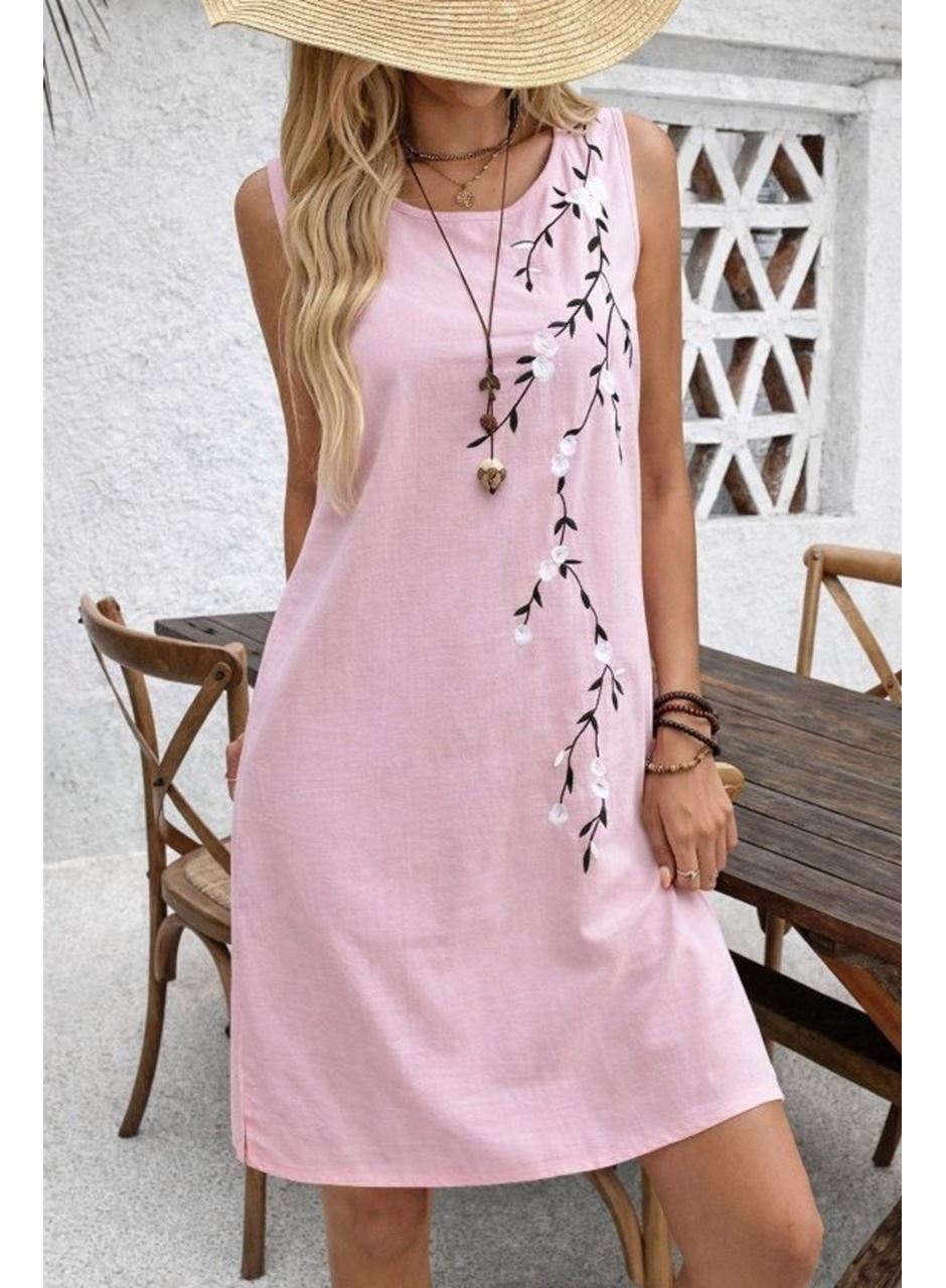 Kadın Askılı Yuvarlak Yakalı çiçek Desenli Kısa Elbise