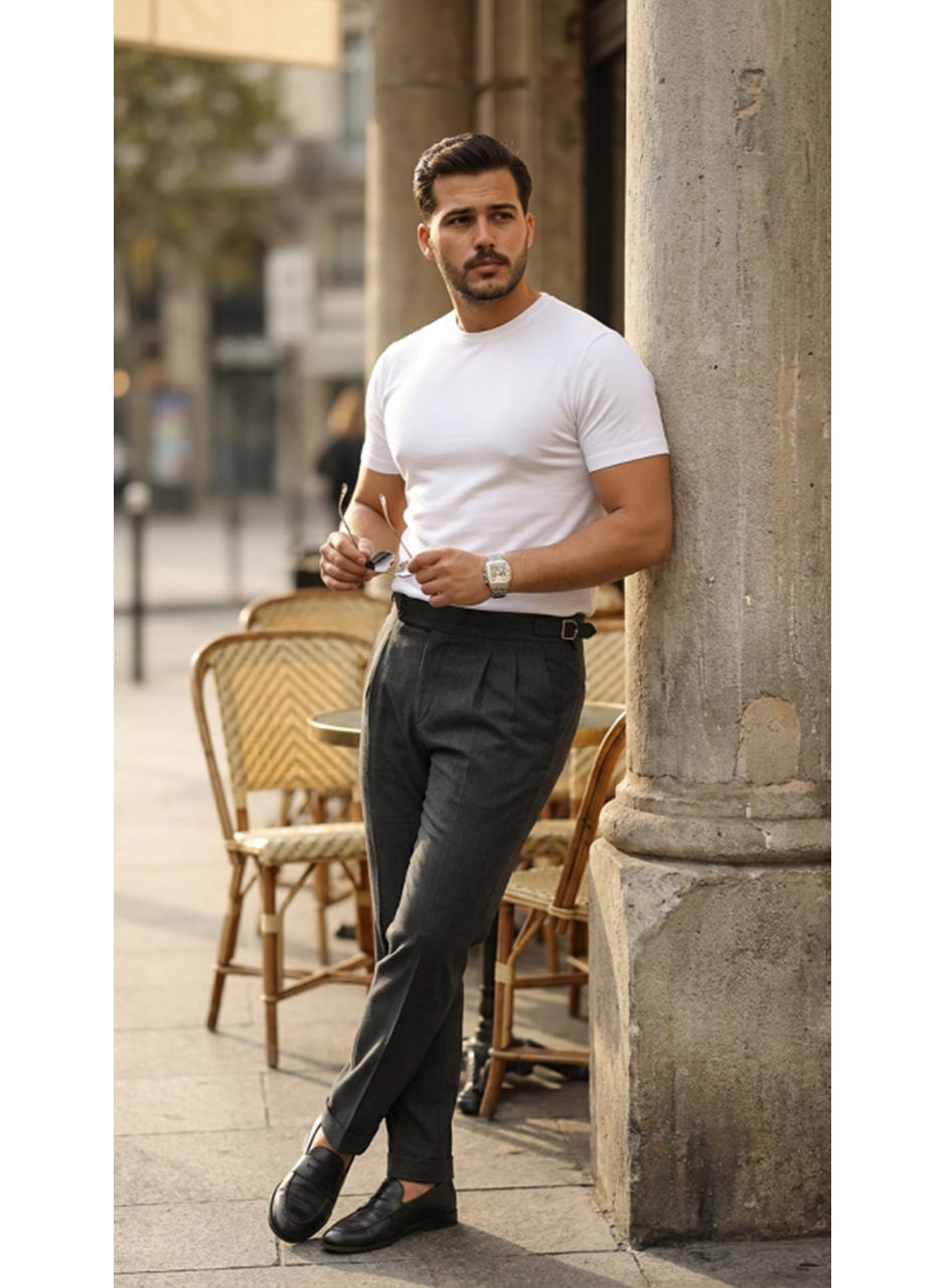 Erkek Basic Bisiklet Yaka Kısa Kollu Triko Tişört - %100 Pamuk Akrilik