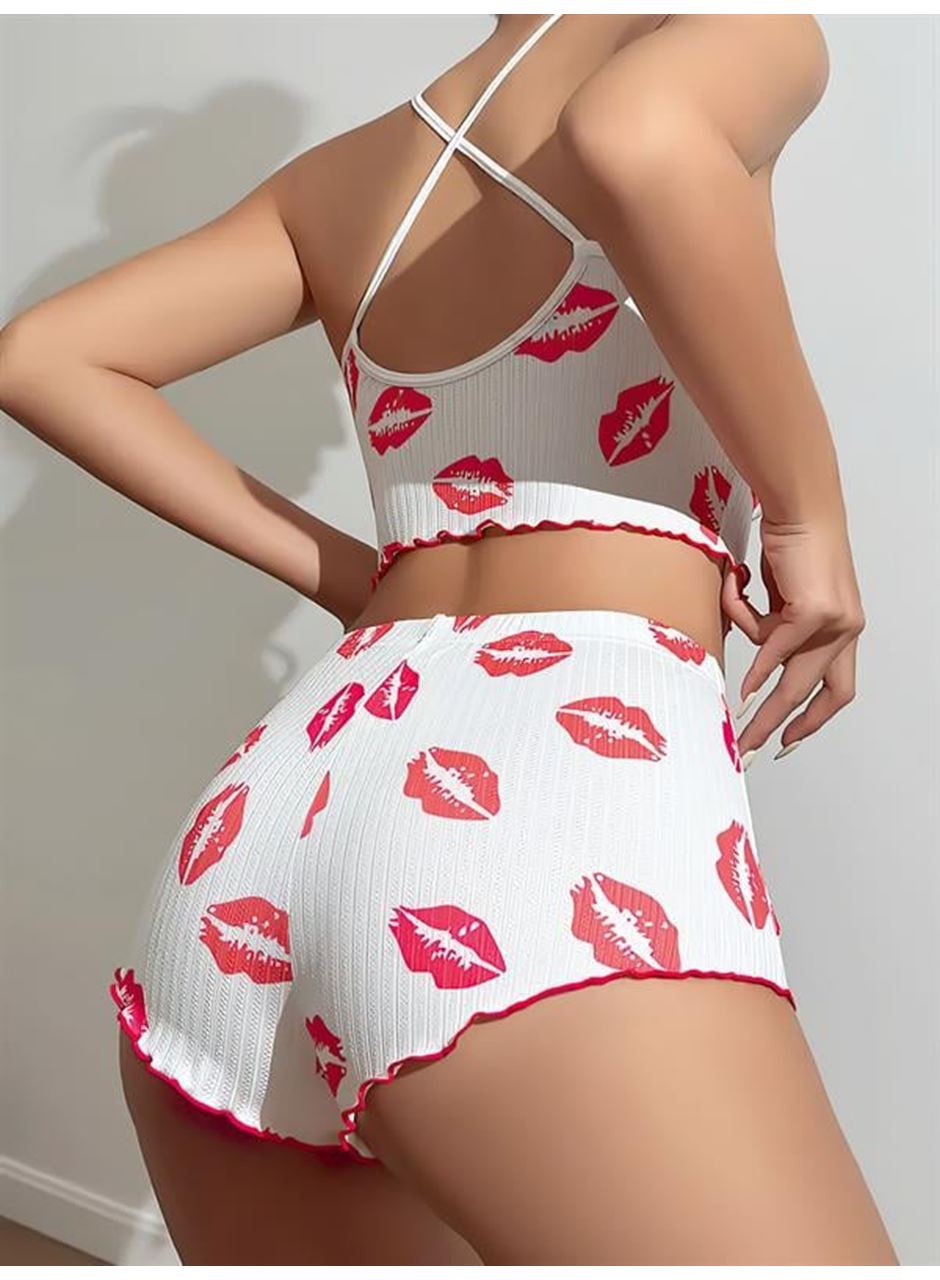 Dudak Desenli Şortlu Pijama Takımı