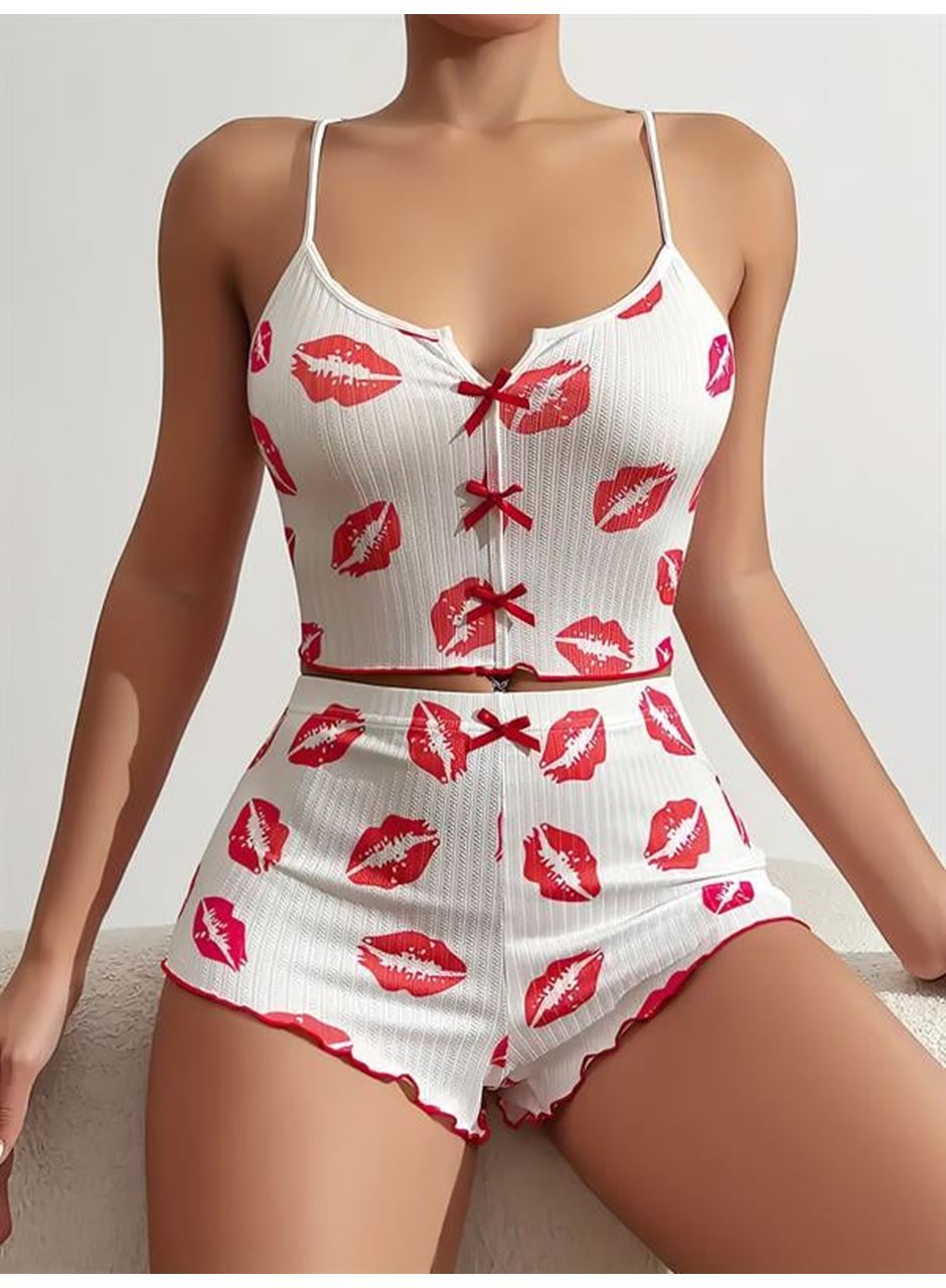 Dudak Desenli Şortlu Pijama Takımı
