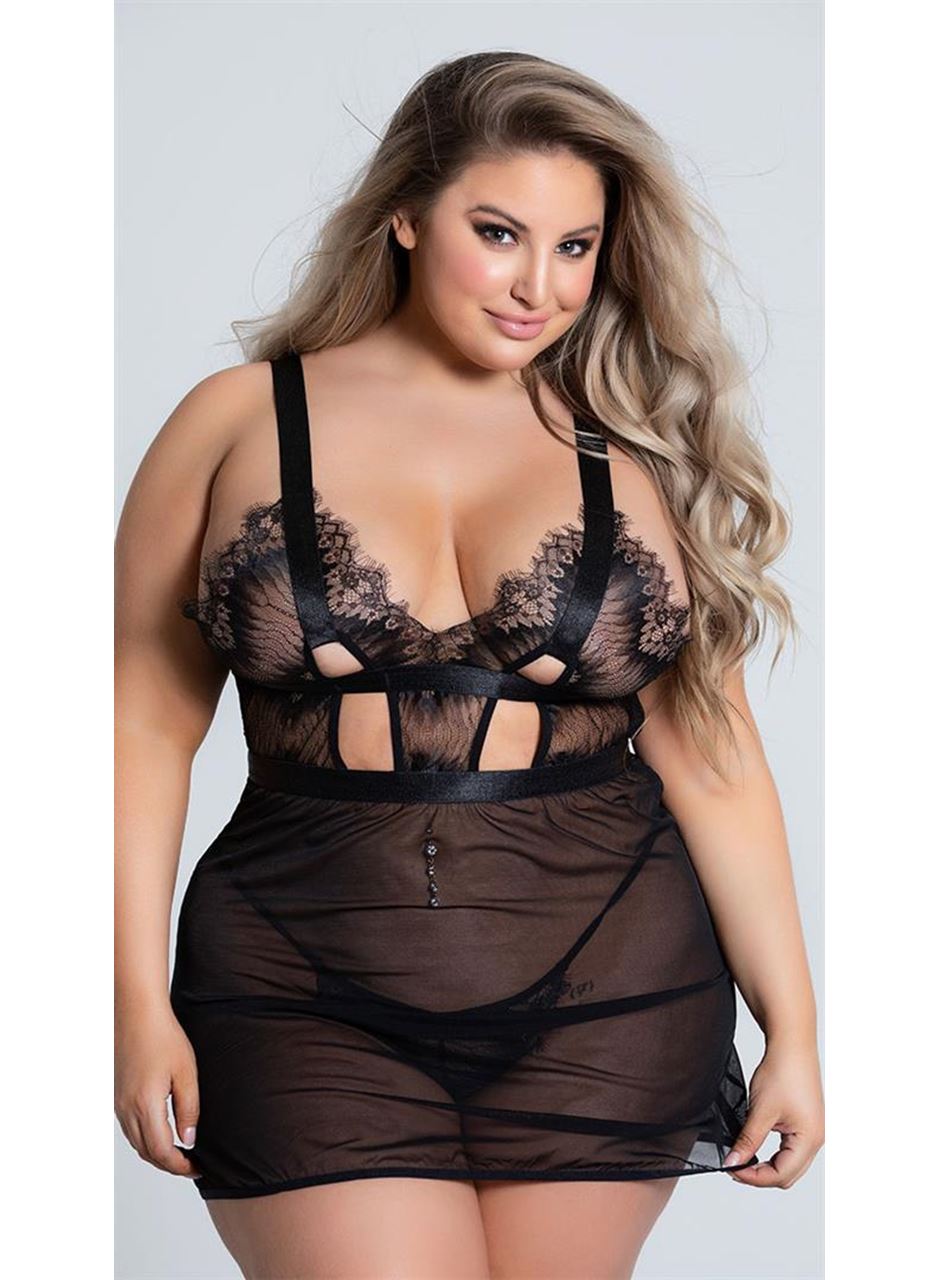 Özel Tasarım Büyük Beden Göğüs Altı Şeritli Askılı Fantezi Gecelik