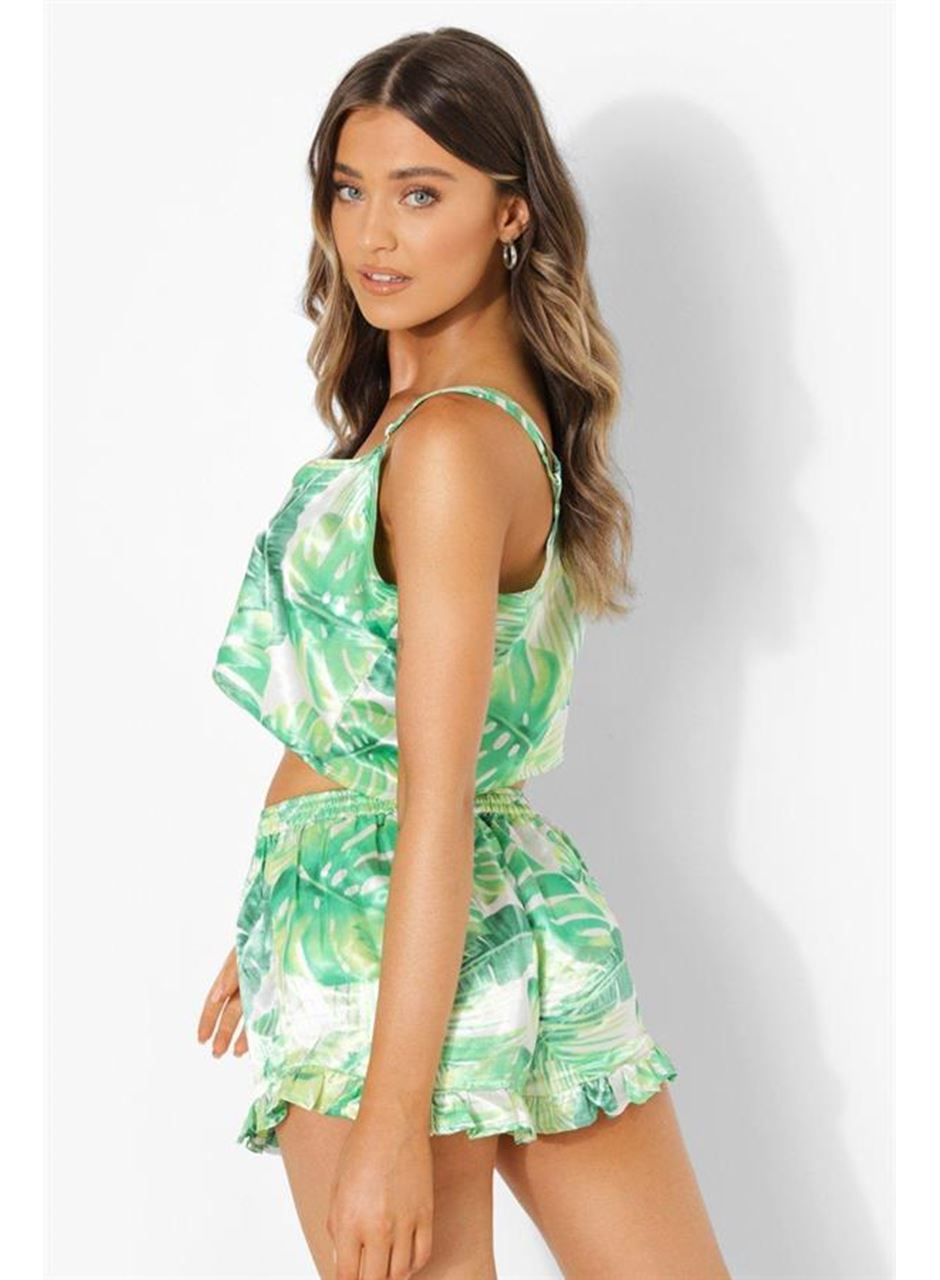 Yeşil Fırfırlı Şortlu Pijama Takımı