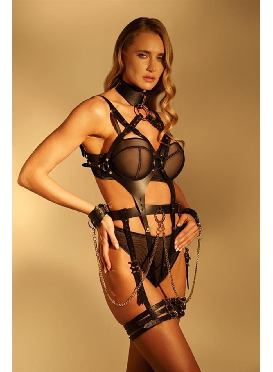 Siyah Zincir Aksesuarlı Fantezi Vücut Harness