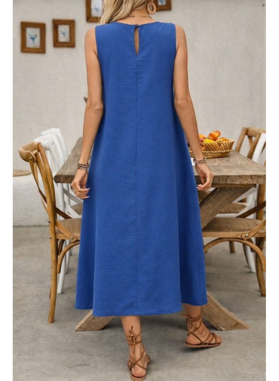 Kadın Askılı Yuvarlak Yakalı Kıloş Cepli Uzun Elbise