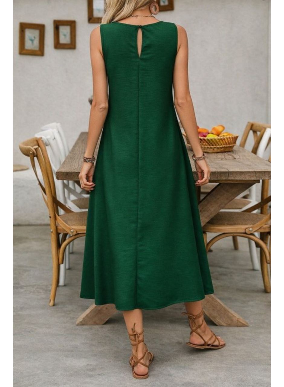 Kadın Askılı Yuvarlak Yakalı Kıloş Cepli Uzun Elbise