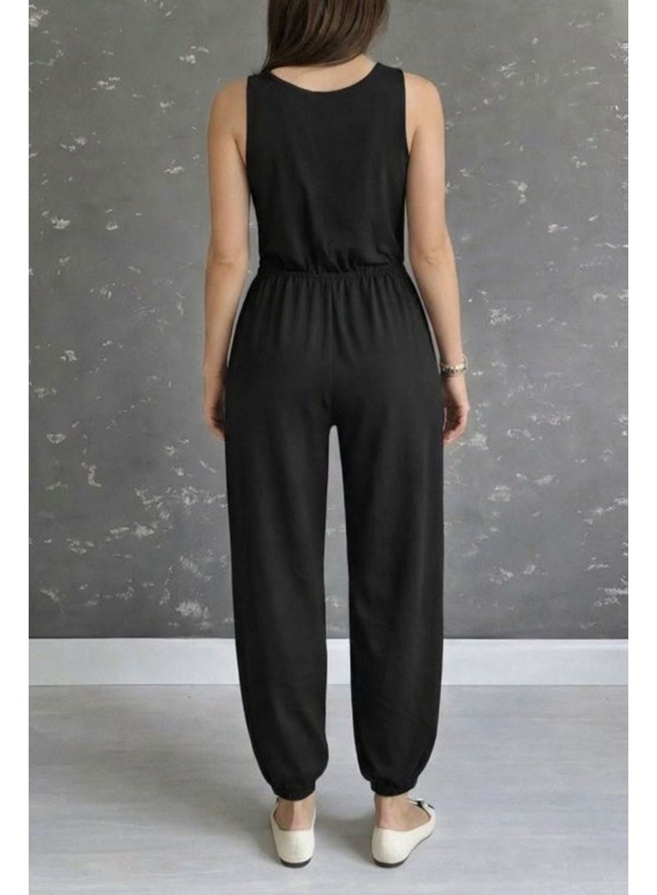 Kadın Askılı Yuvarlak Yakalı Cepli Viskon Tulum