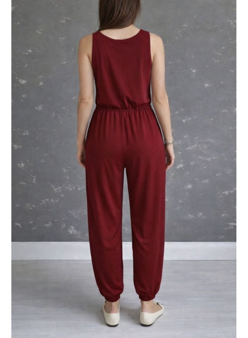 Kadın Askılı Yuvarlak Yakalı Cepli Viskon Tulum