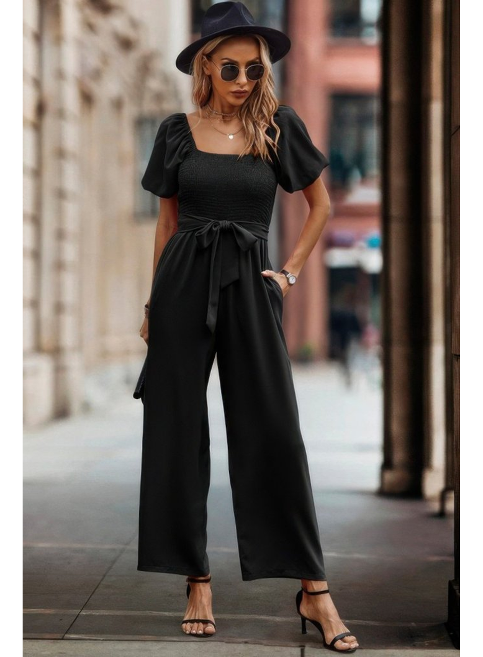 Kadın Kısa Kollu Kare Yakalı Göğsü Gipeli Belden Kuşaklı Uzun Janjan Tulum