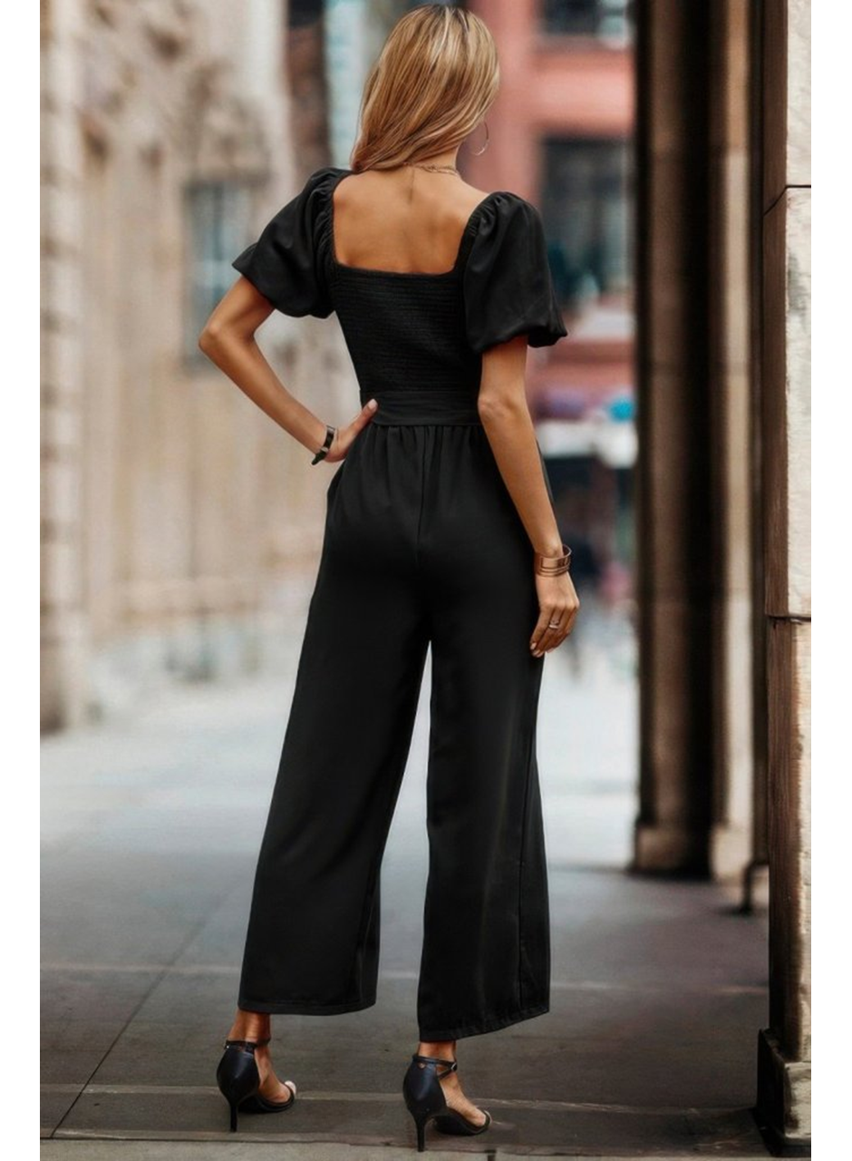 Kadın Kısa Kollu Kare Yakalı Göğsü Gipeli Belden Kuşaklı Uzun Janjan Tulum