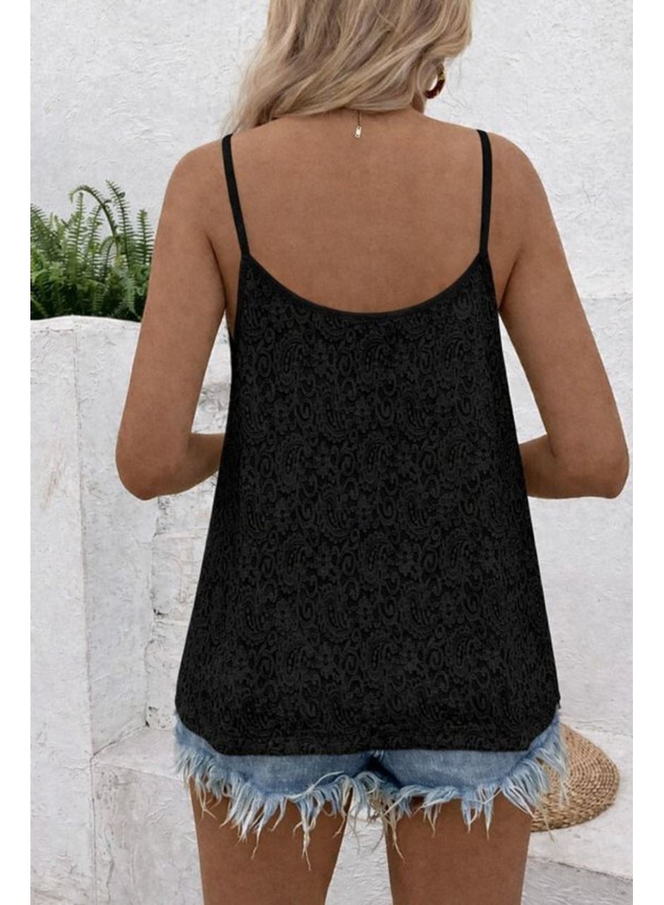 Kadın Ip Askılı V Dantel Yakalı Dantel Bluz