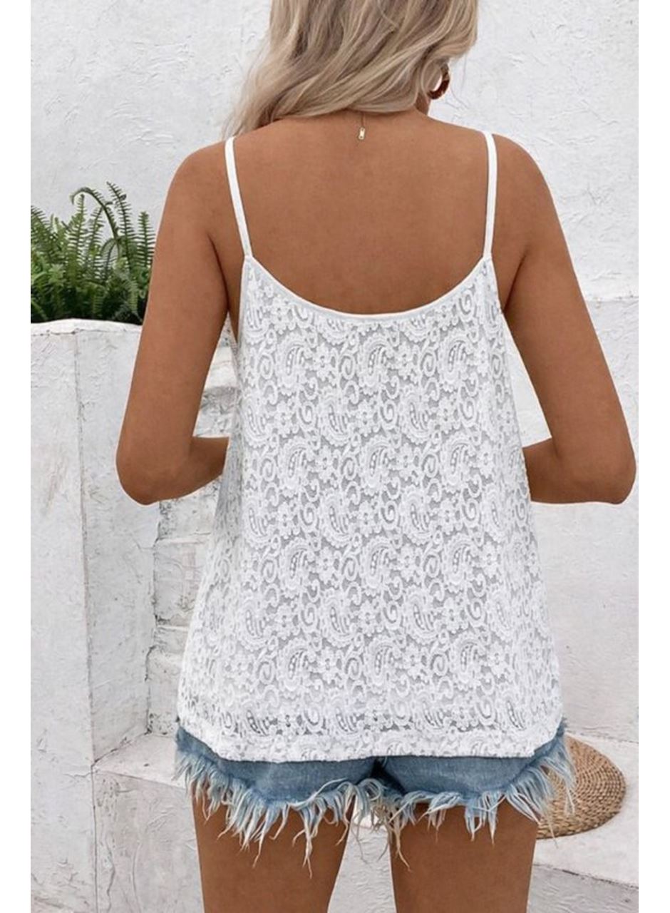 Kadın Ip Askılı V Dantel Yakalı Dantel Bluz