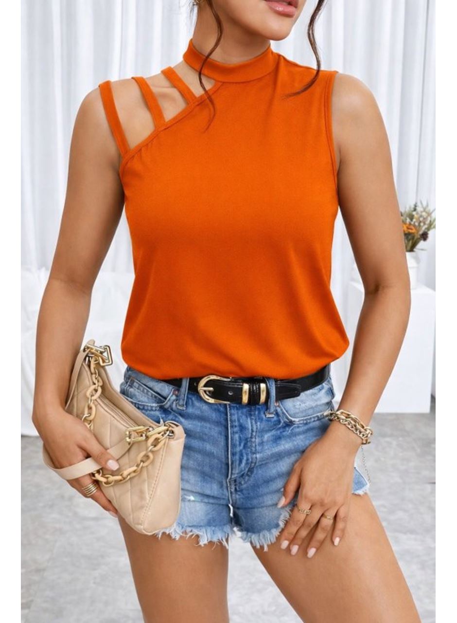 Kadın Omuzdan şerit Detaylı Yarı Balıkçı Yaka Viskon Bluz