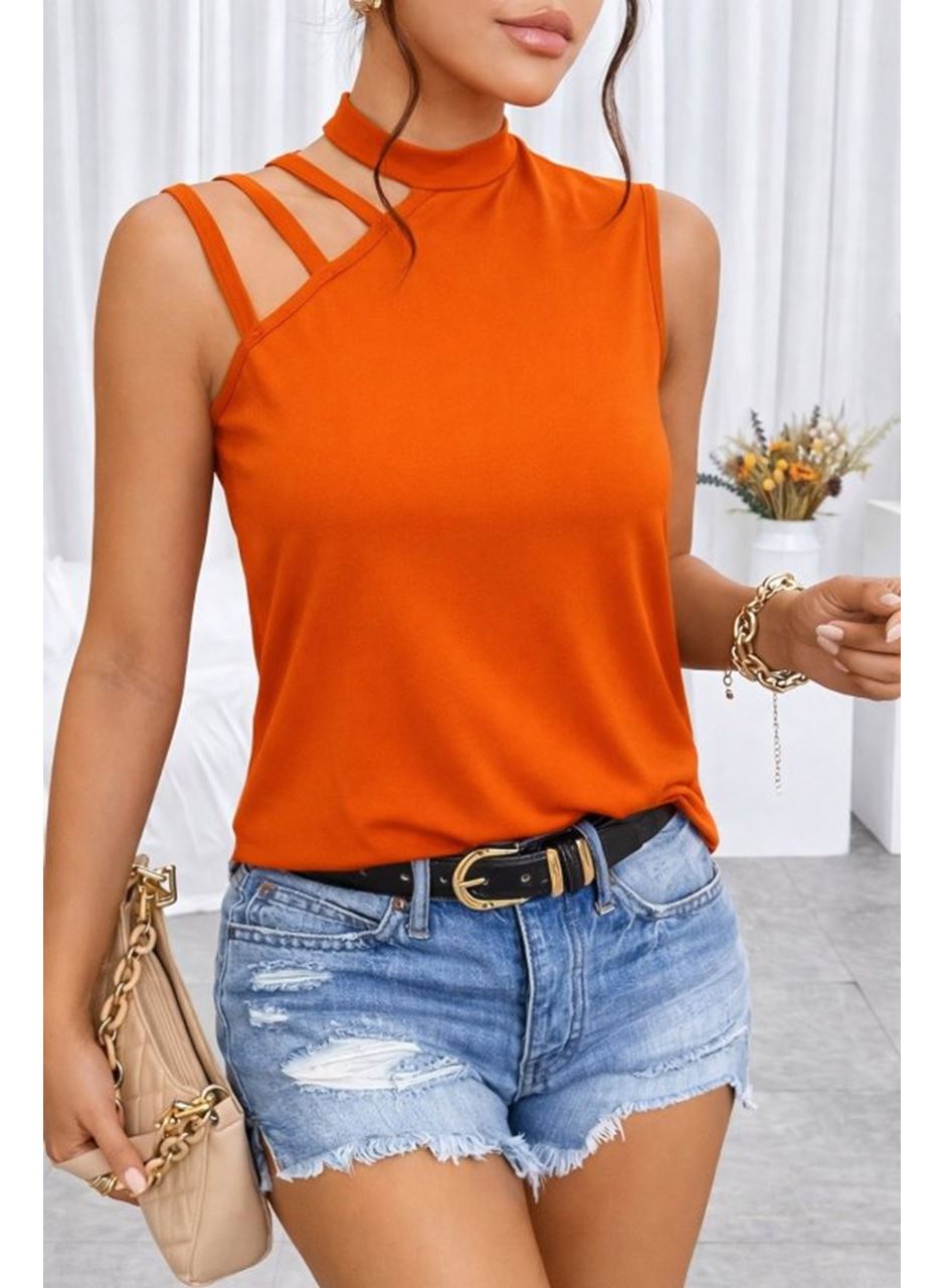 Kadın Omuzdan şerit Detaylı Yarı Balıkçı Yaka Viskon Bluz