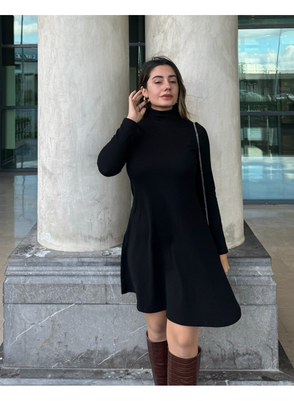 Kadın Uzun Kollu Balıkçı Yaka Salaş Kusa Akrilik Elbise