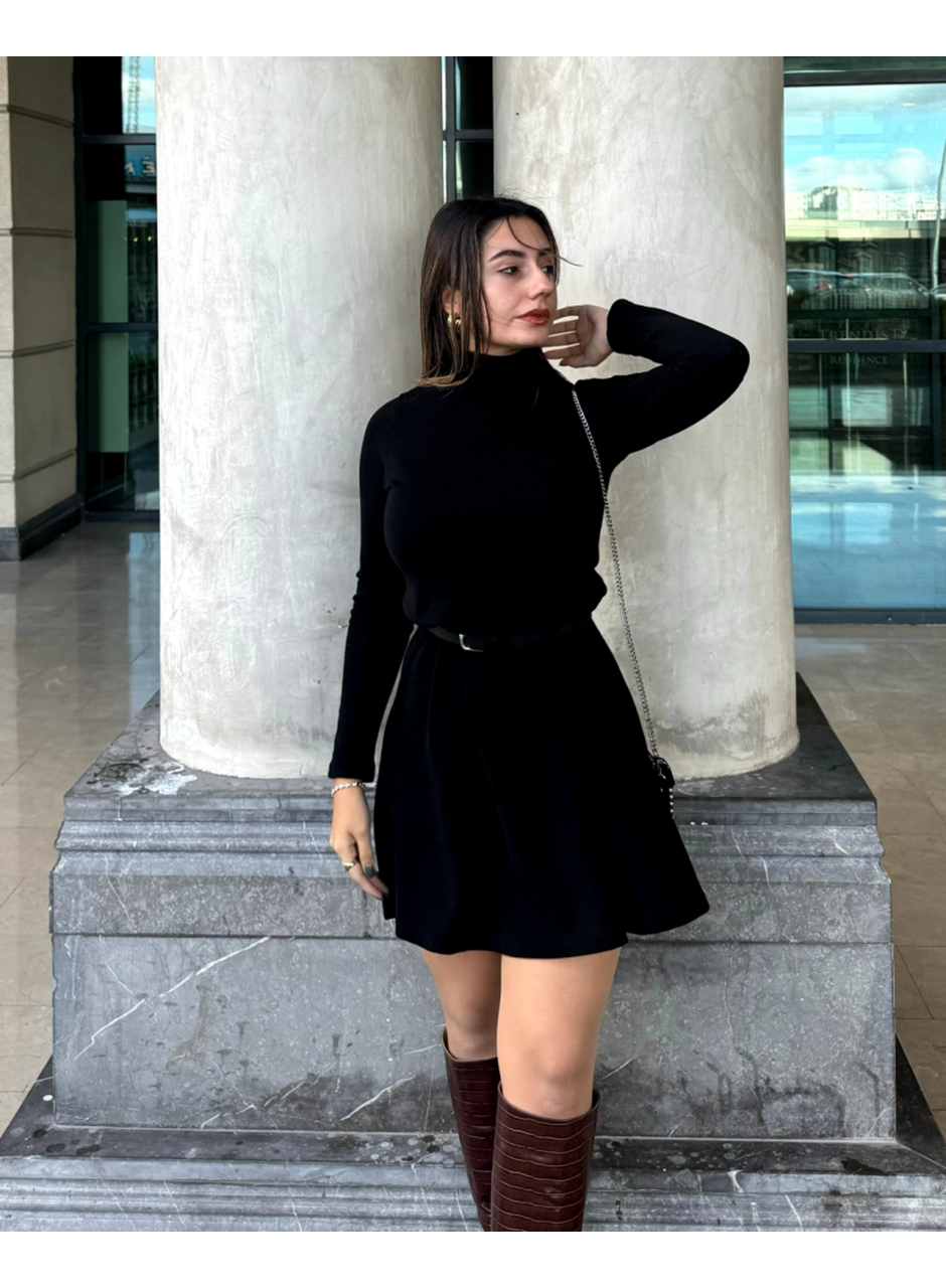 Kadın Uzun Kollu Balıkçı Yaka Salaş Kusa Akrilik Elbise