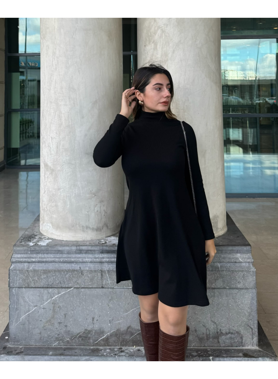 Kadın Uzun Kollu Balıkçı Yaka Salaş Kusa Akrilik Elbise