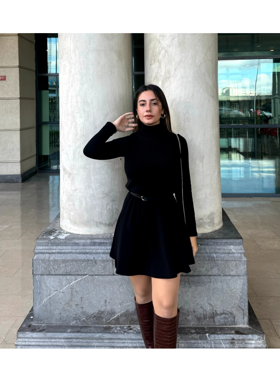 Kadın Uzun Kollu Balıkçı Yaka Salaş Kusa Akrilik Elbise